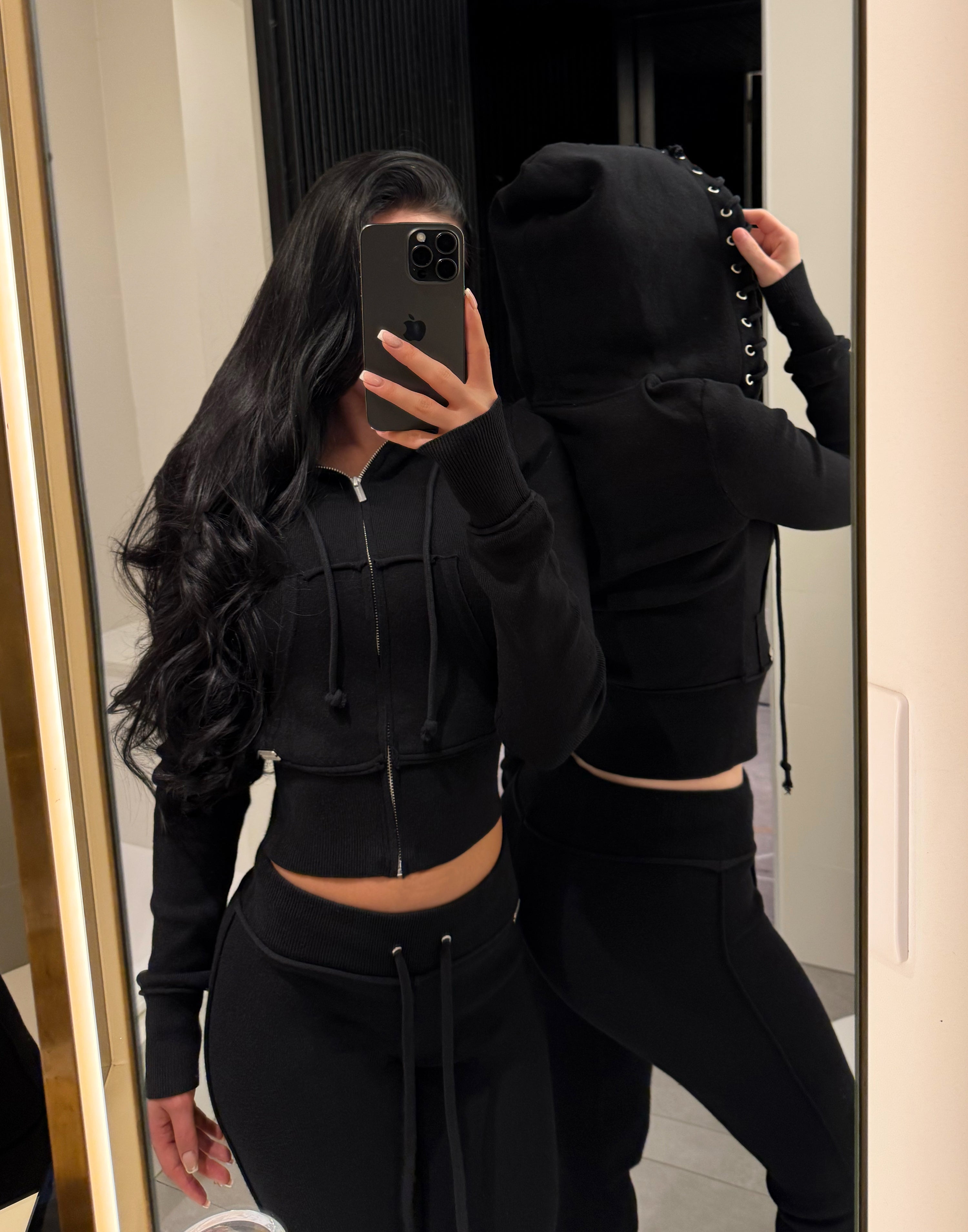 HIDDEN CULT Jet Black Soft Knit Set Knit Pants Sweater Sweatsuit Women's TikTok Tall Friendly