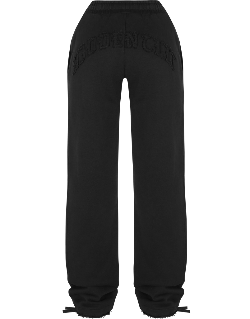 HIDDEN CULT Distressed Solid Black Logo Sweatpants Streetwear Loose fit Women Sweatpants Logo