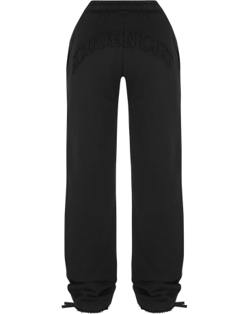 HIDDEN CULT Distressed Solid Black Logo Sweatpants Streetwear Loose fit Women Sweatpants Logo