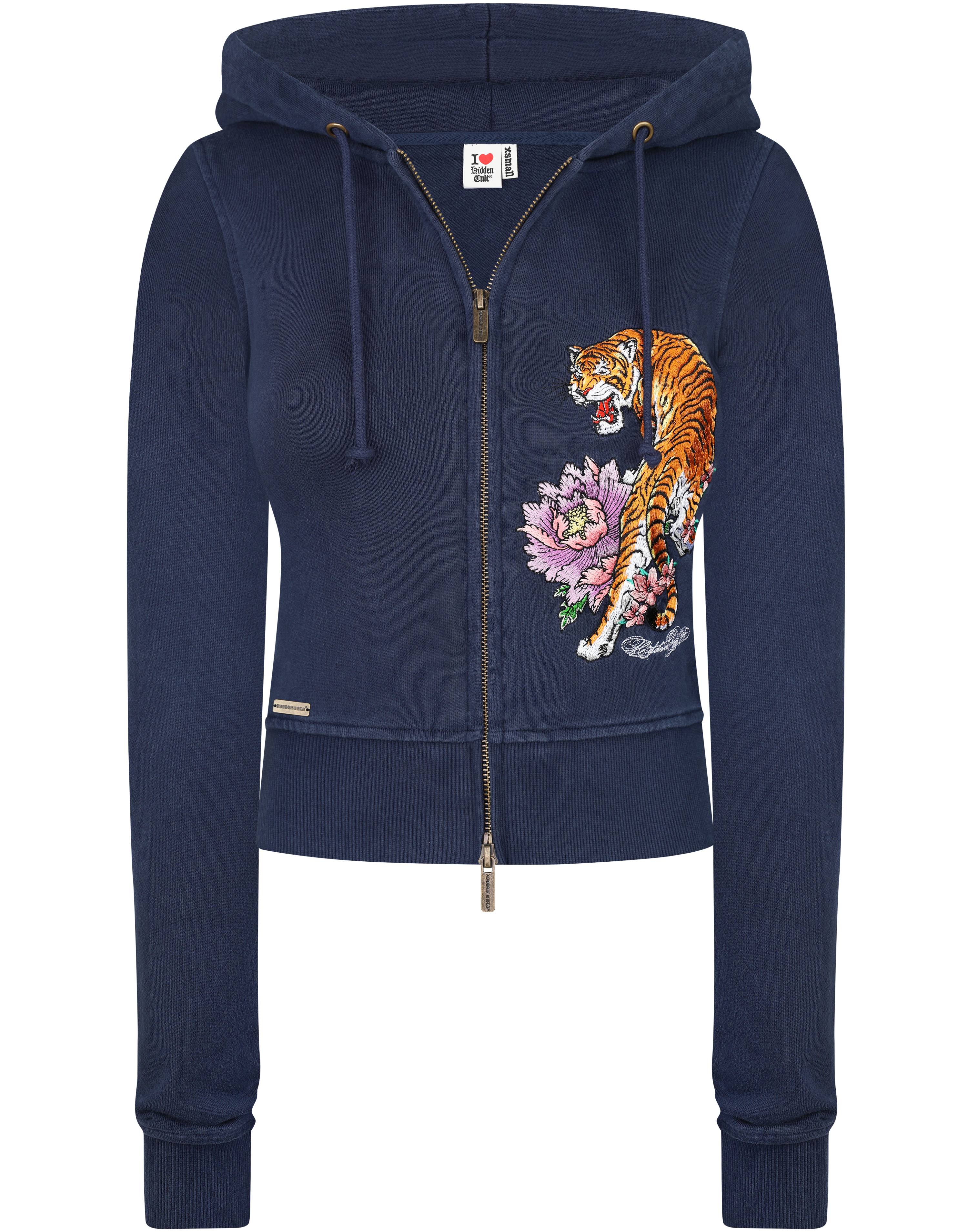 HIDDEN CULT® Navy Tiger Embroidered Zip Hoodie