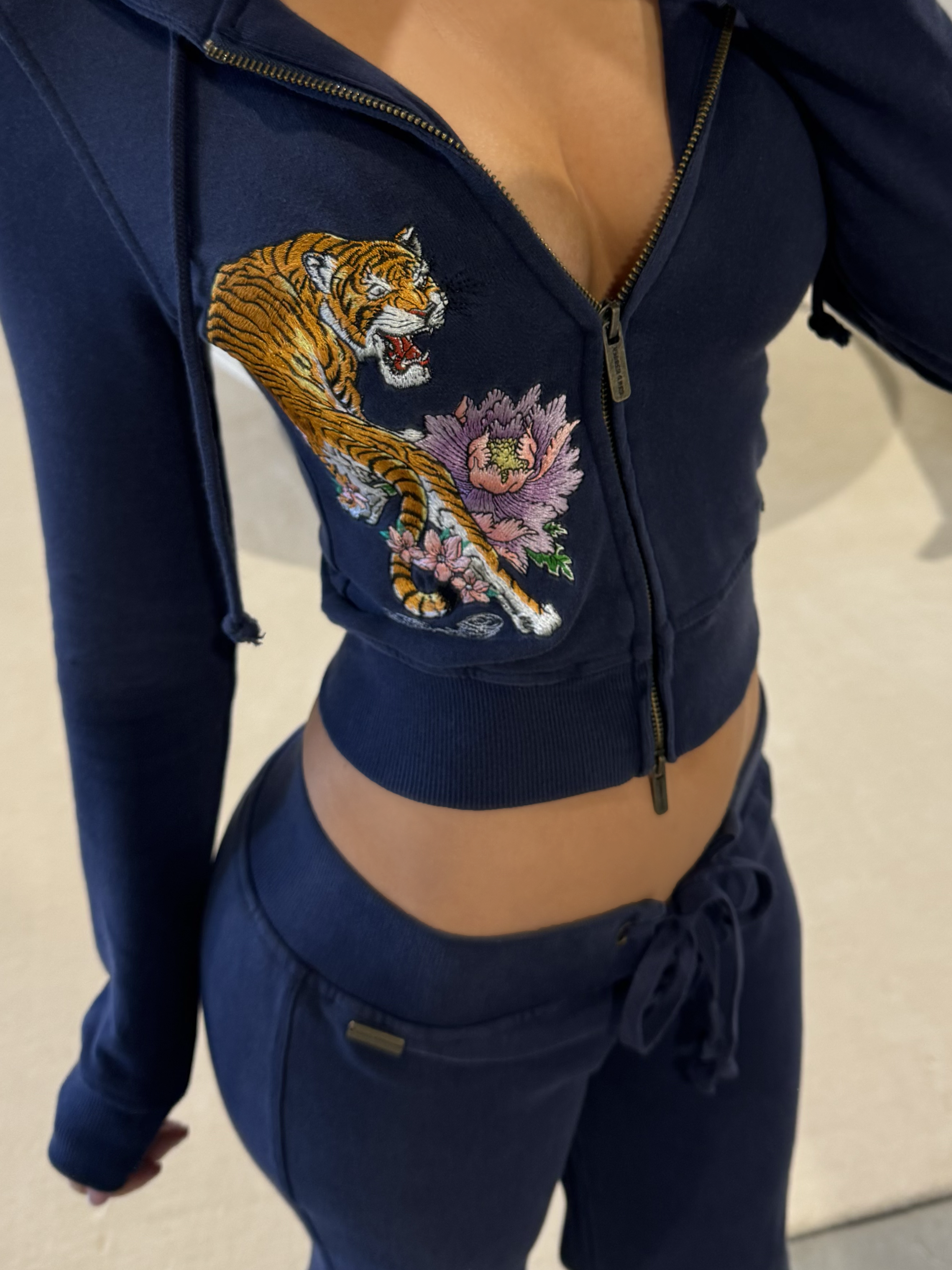 SIGN UP - Navy Tiger Embroidered Zip Hoodie