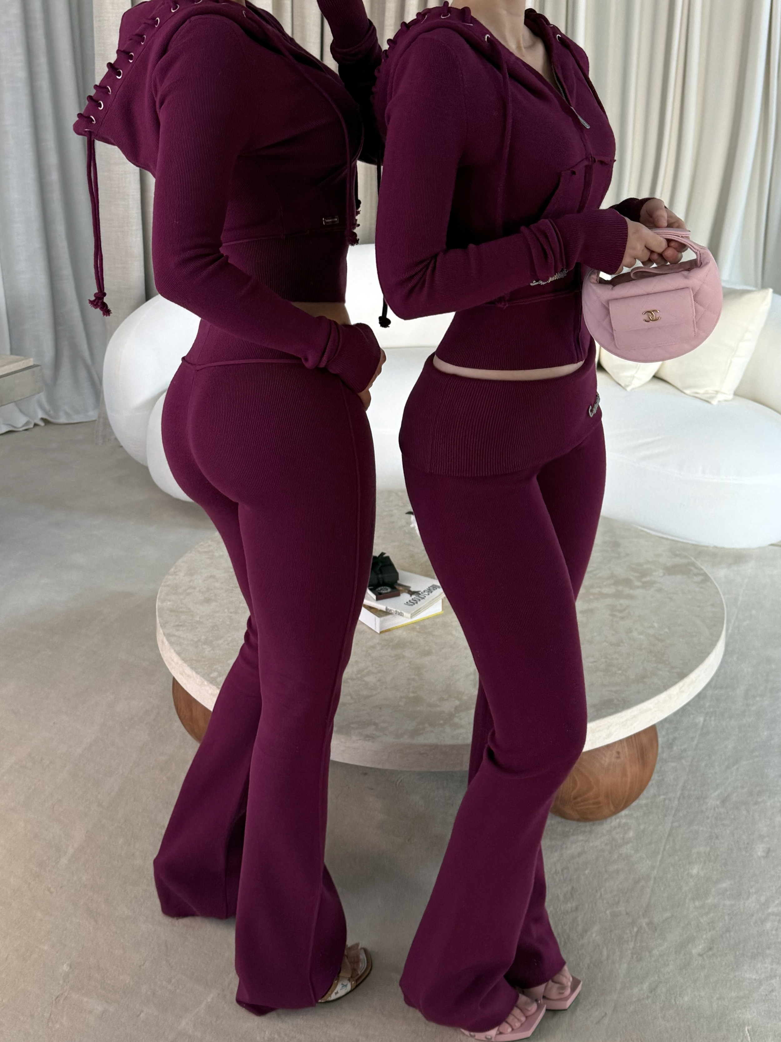 Plum Soft Knit Foldover Pants