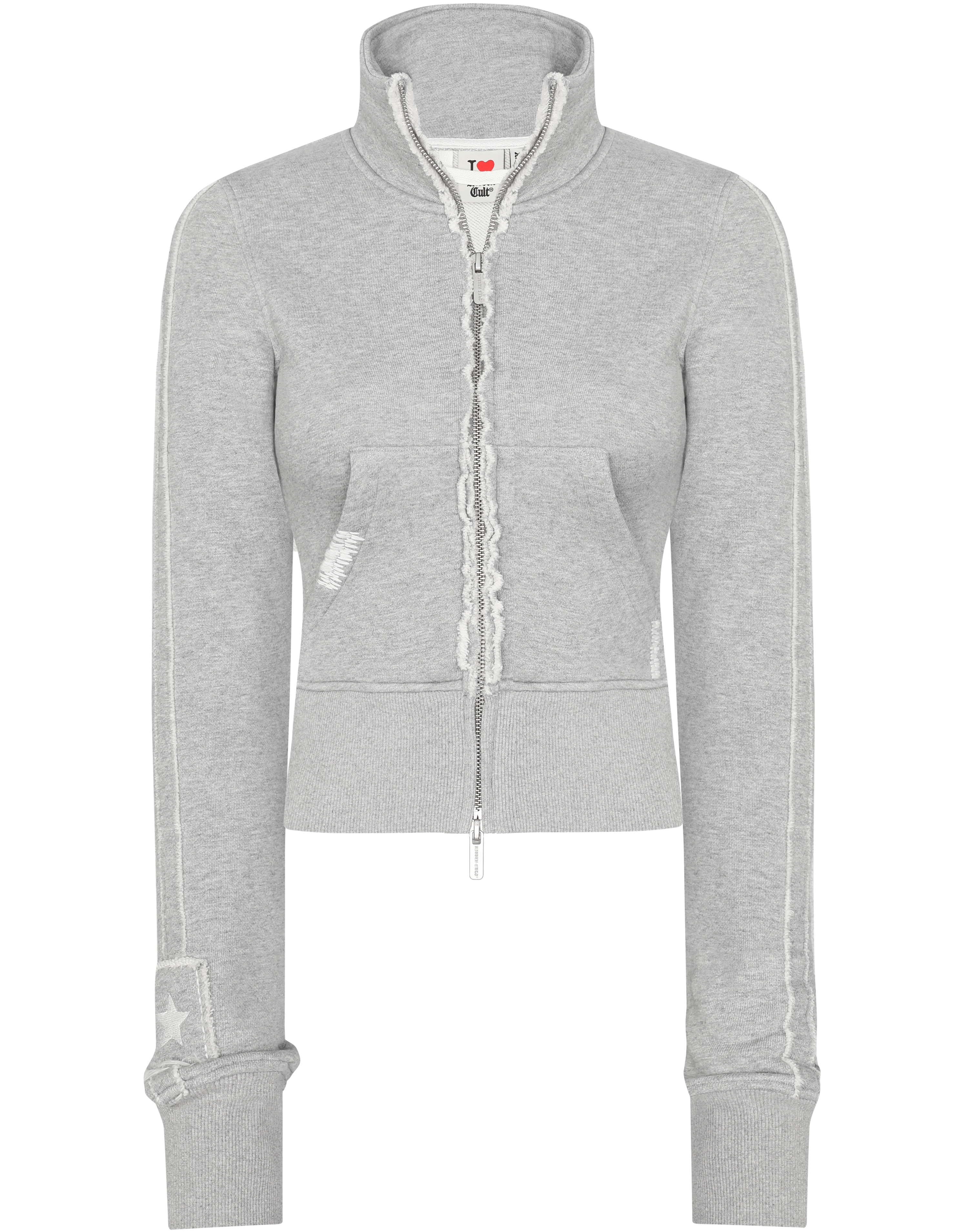 HIDDEN CULT Grey Star Track Jacket Zip Zipper Long Sleeve Sweater Women's Streetwear Fashion TikTok