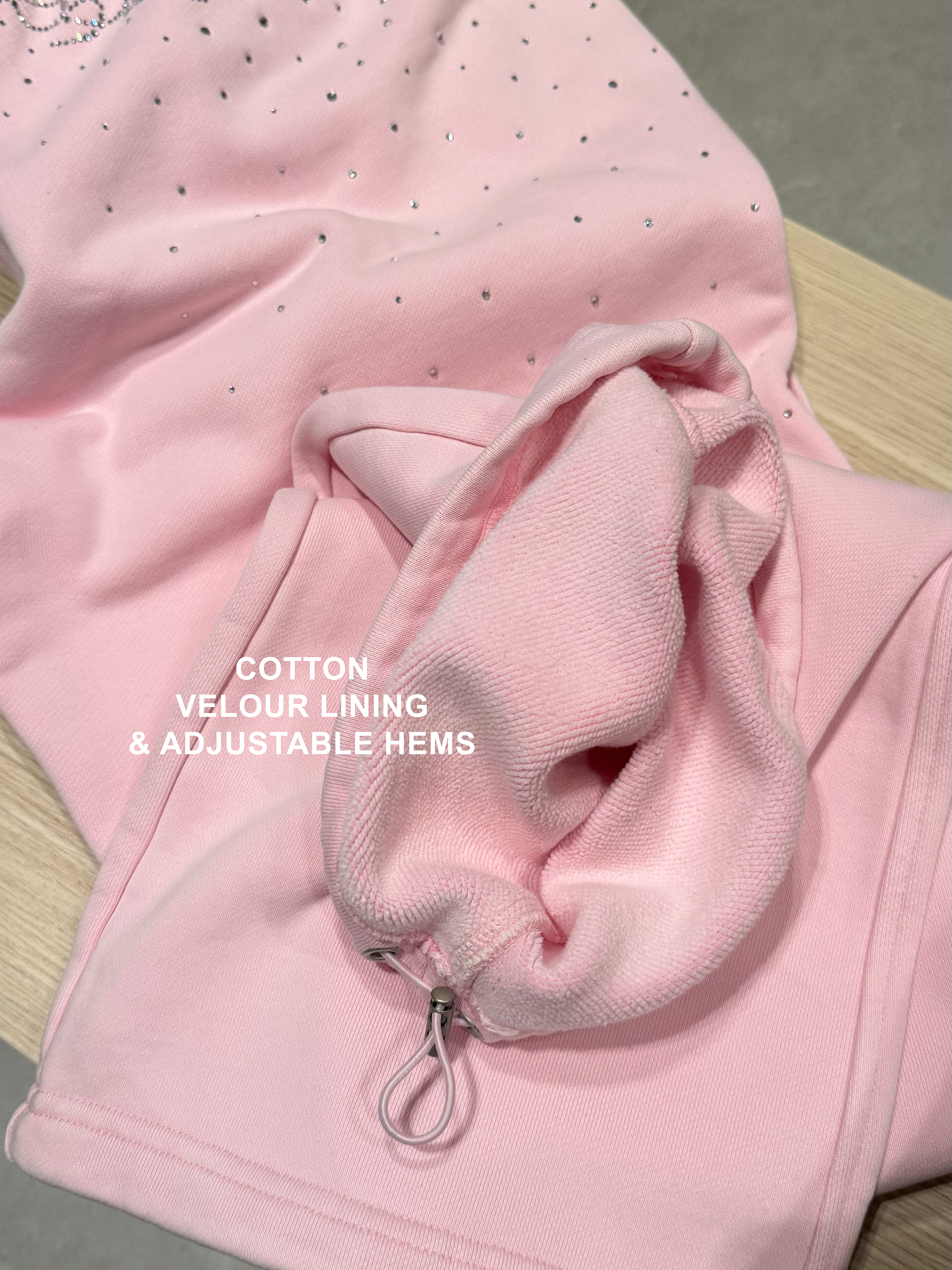 HIDDEN CULT Rhinestone Sweet Pink Sweatpants Baby Pink Baggy Loose fit Tall Friendly TikTok