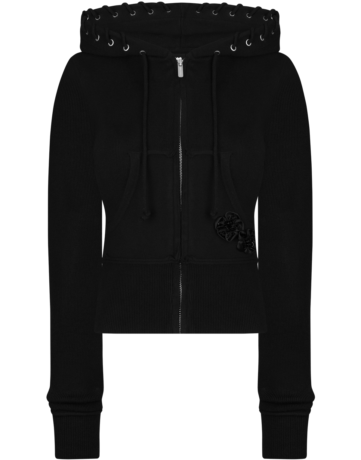 HIDDEN CULT Fleur Jet Black Soft Knit Zip Hoodie Sweatsuit Women's Knit Set TikTok Tall Sweater