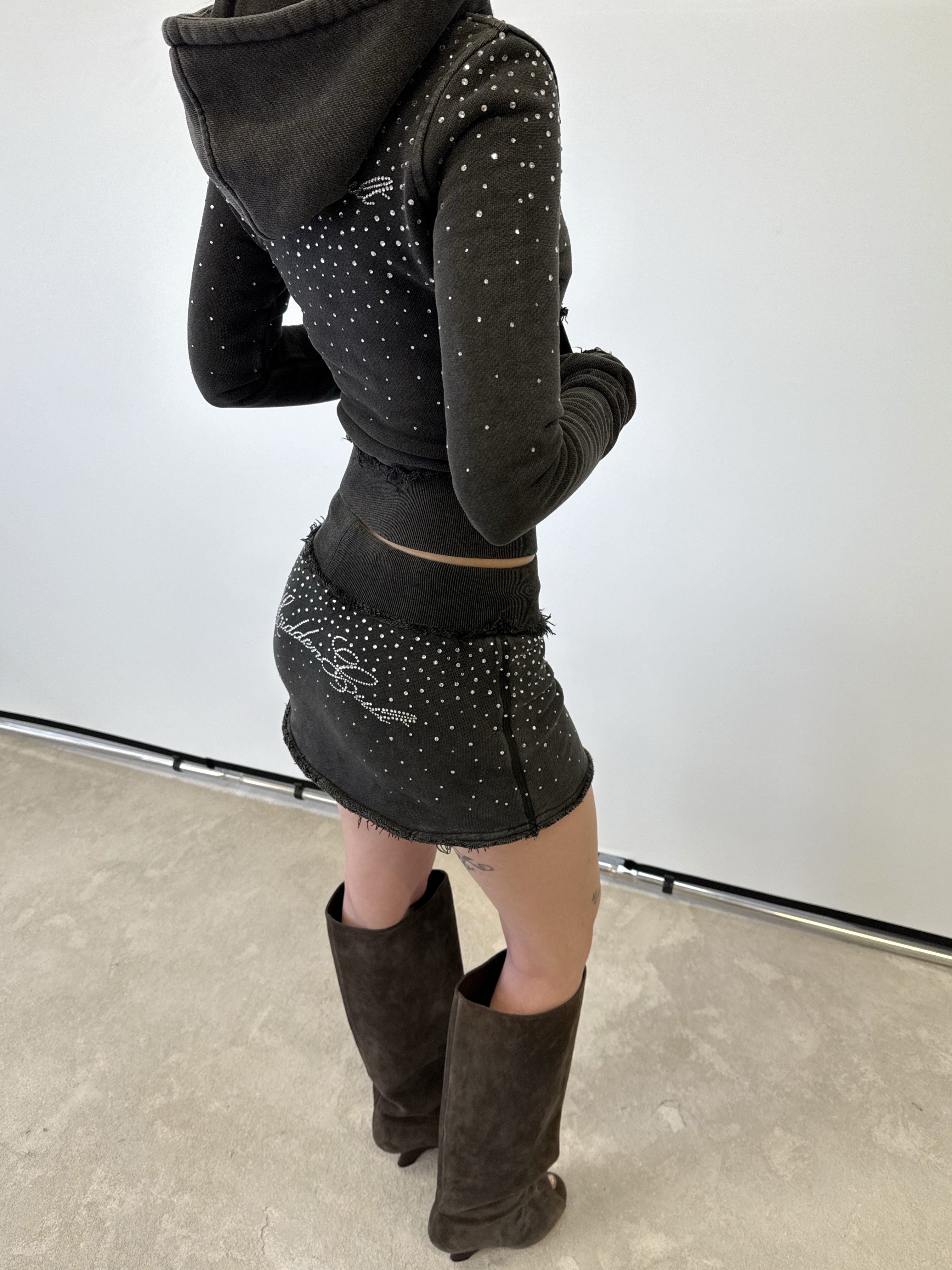 Rhinestone Black Wash Mini Skirt