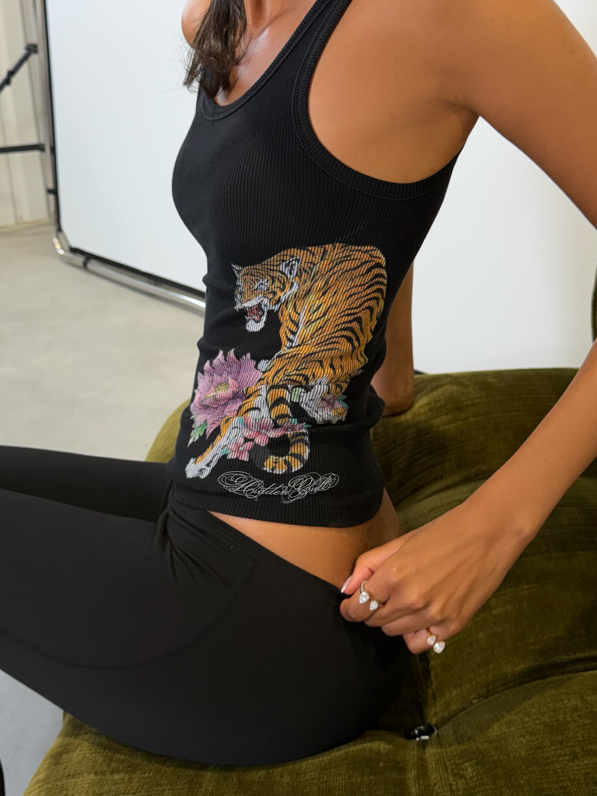 HIDDEN CULT Washed Black Tiger Tank Top Ribbed Tank Top Women's Distressed Print Gym Bodycon TikTok