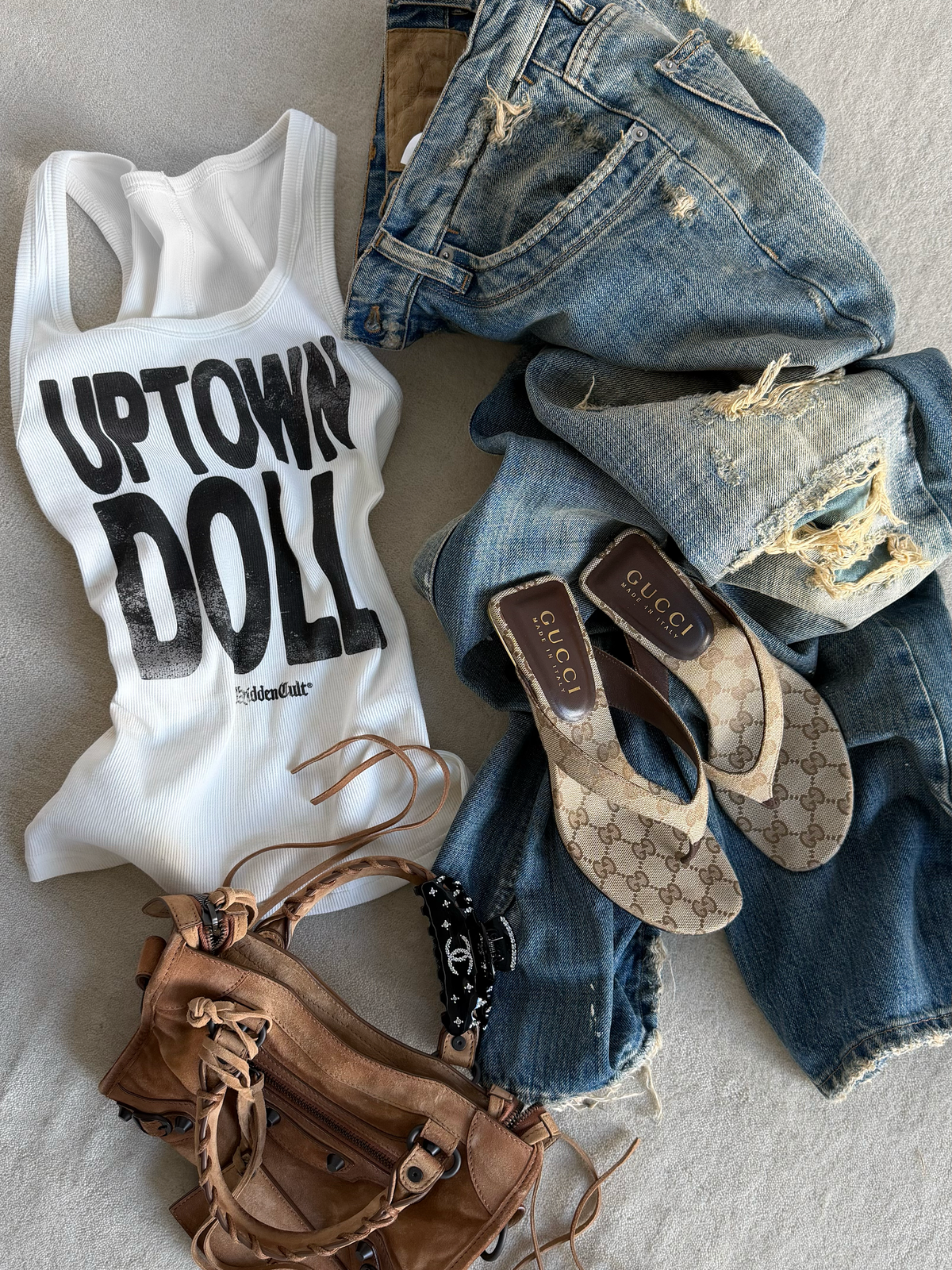 HIDDEN CULT Uptown Doll White Tank Top Top Ribbed Tank Top Women's Print Stretch Bodycon y2k TikTok