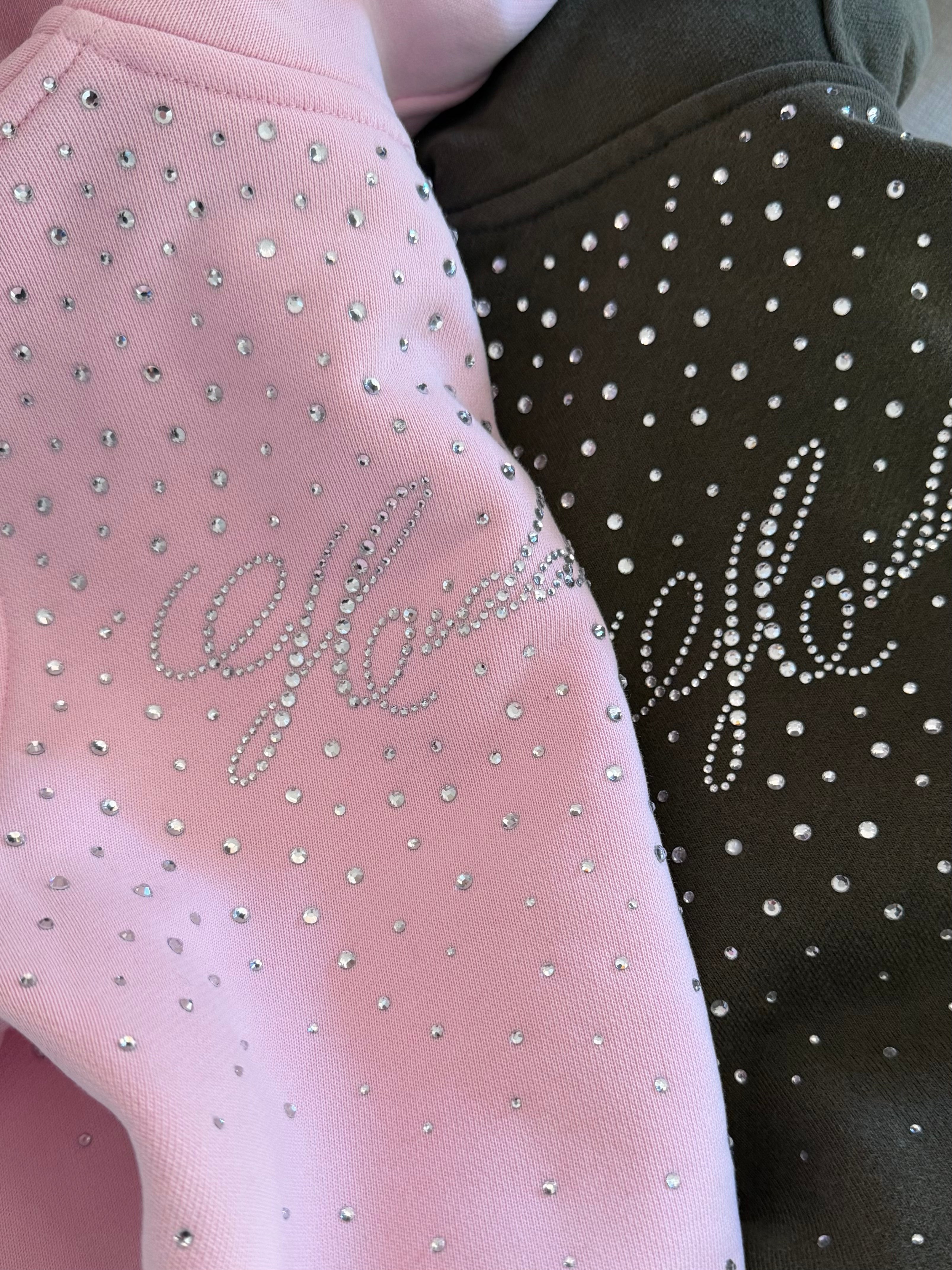 HIDDEN CULT Rhinestone Sweet Pink Zip Hoodie Baby Pink y2k Crystal Distressed Form fitted TikTok