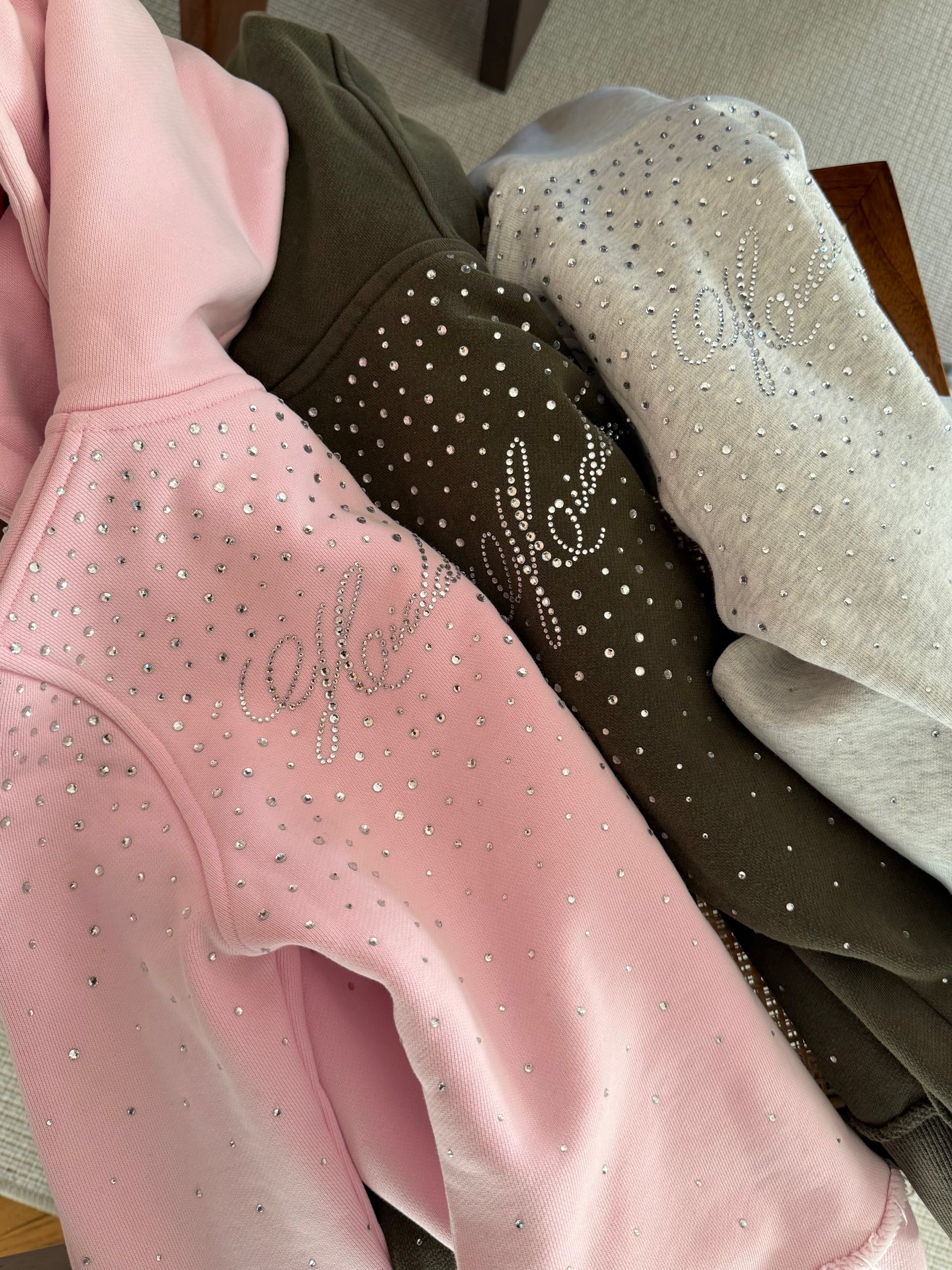 HIDDEN CULT Rhinestone Moss Green Zip Hoodie Crystal Glitter y2k Form fitted TikTok Streetwear