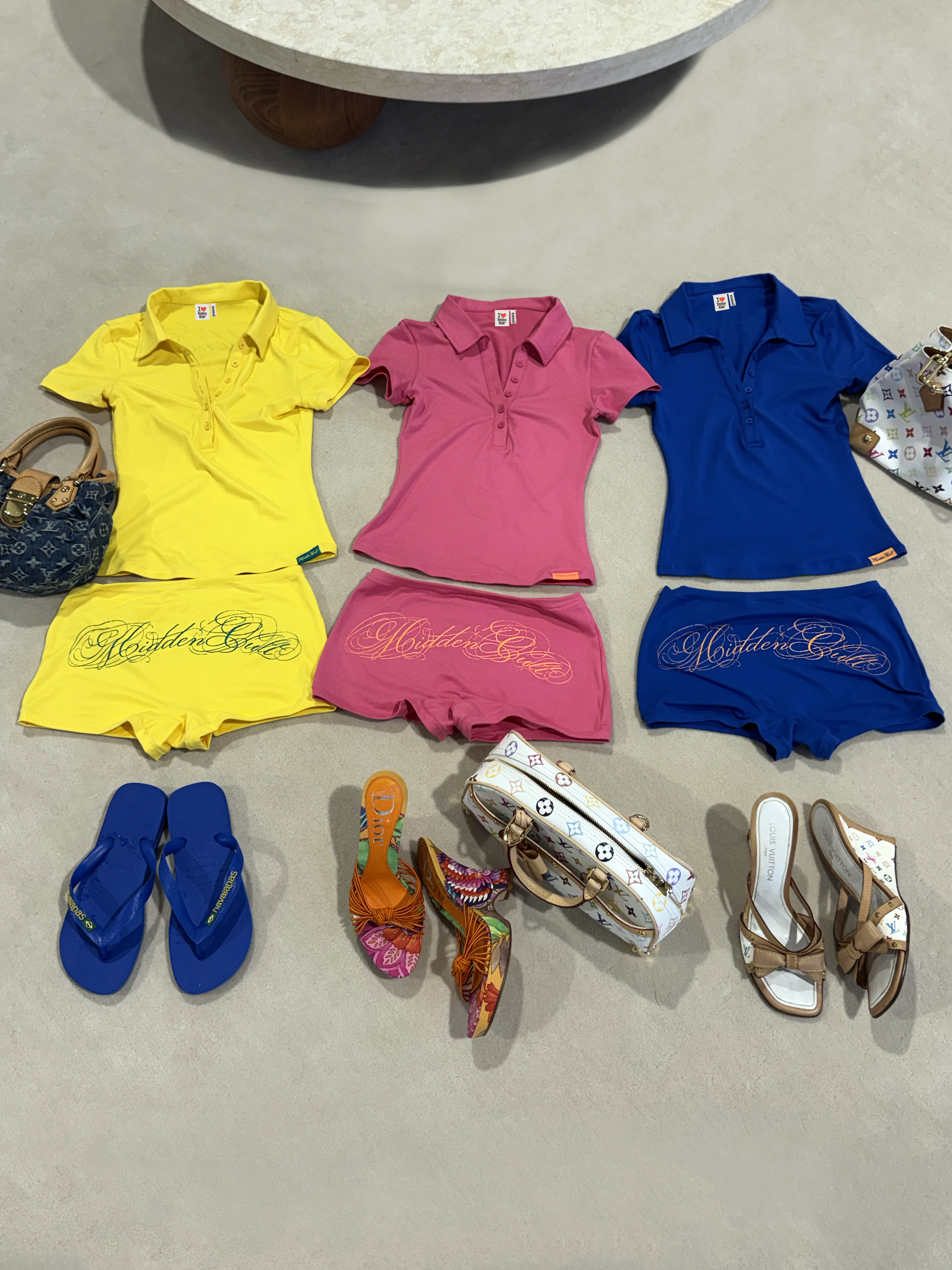HIDDEN CULT Sunburst Polo Set Tee T-shirt Booty shorts Boyshorts Gym Beach TikTok Yellow Summer