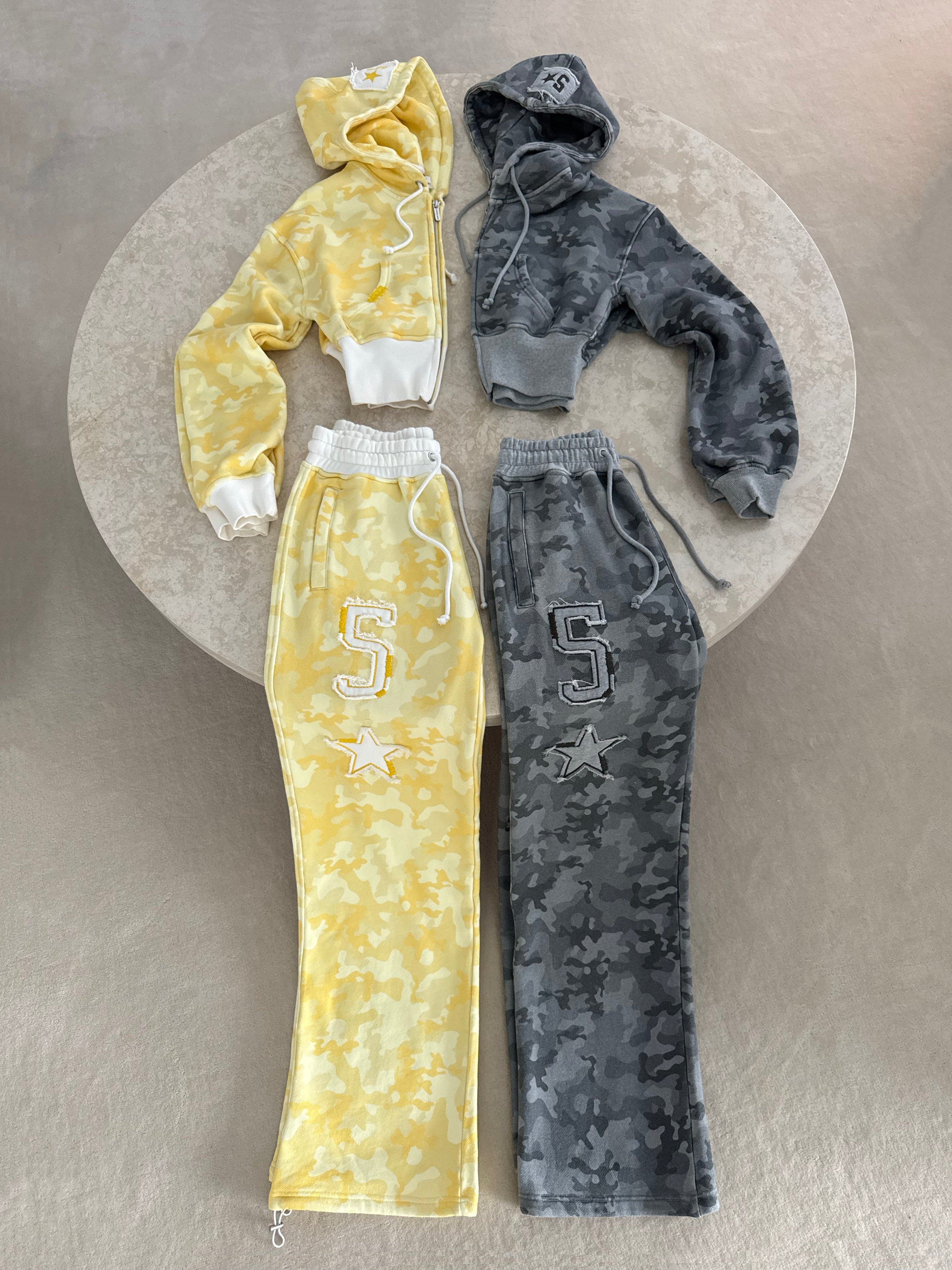 Yellow Camo Baggy Cropped Zip Hoodie