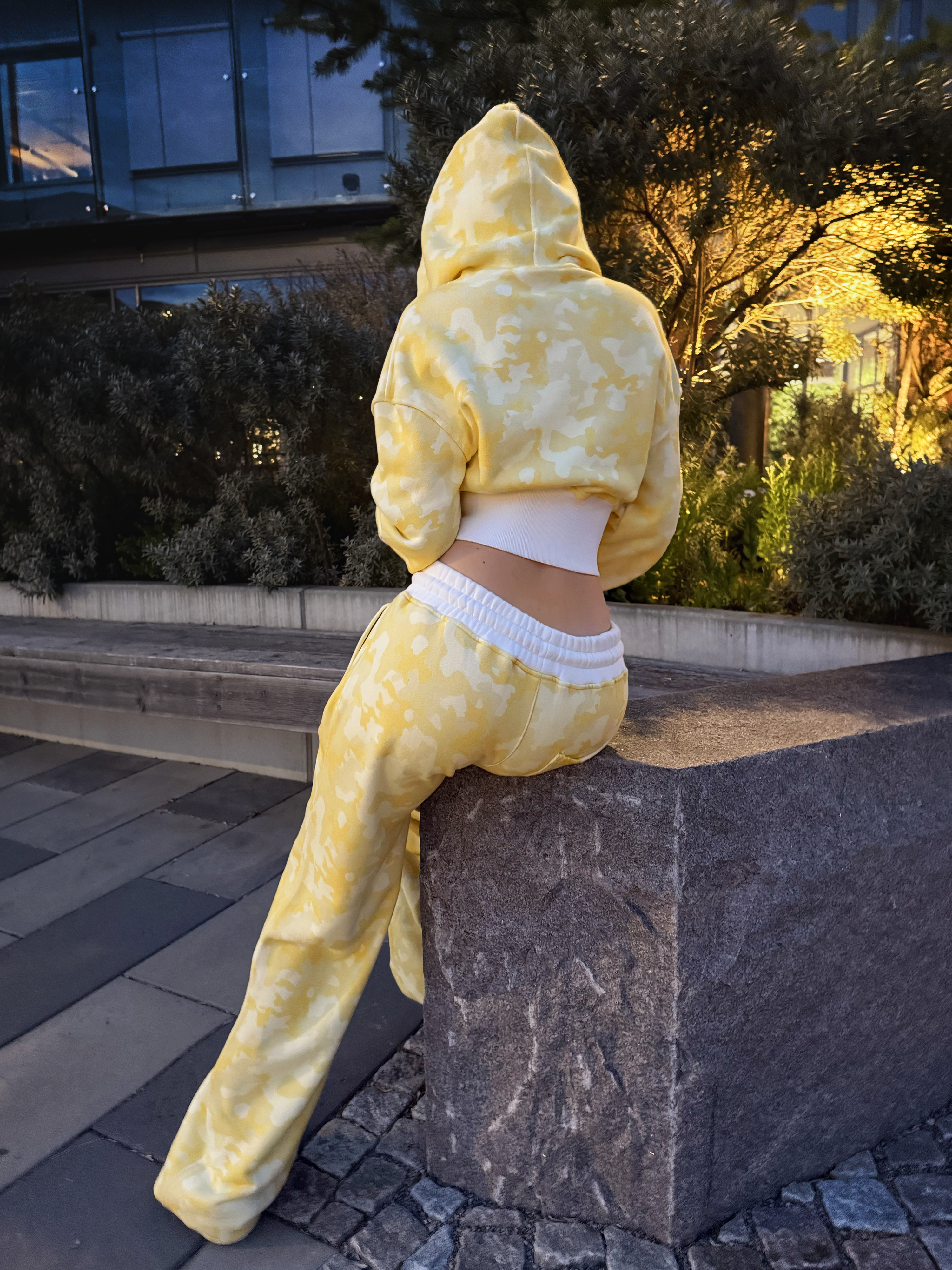 Yellow Camo Baggy Cropped Zip Hoodie