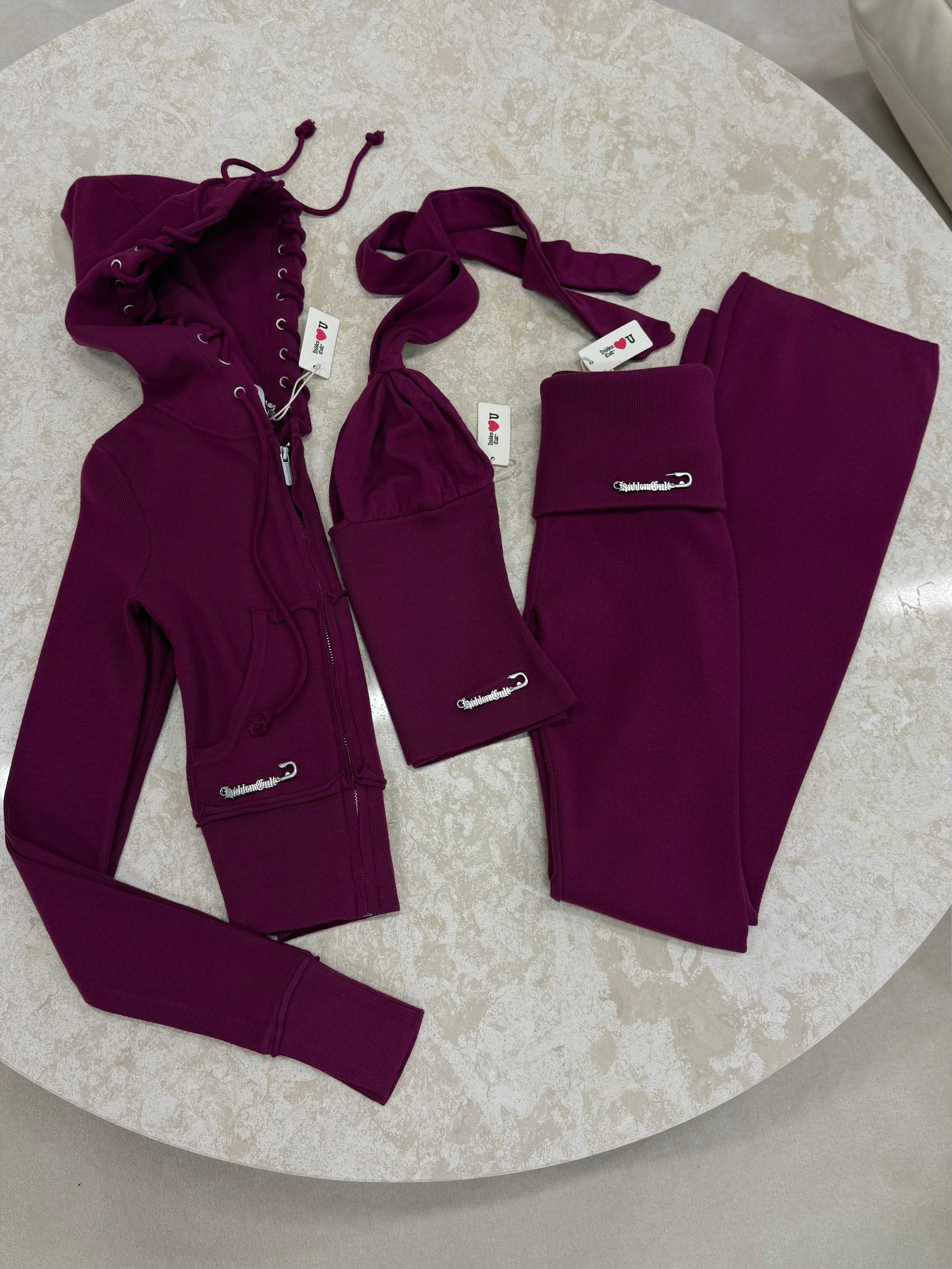 HIDDEN CULT Plum Soft Knit Zip Hoodie Purple Violet Fall Halloween TikTok Tall Zip Sweater