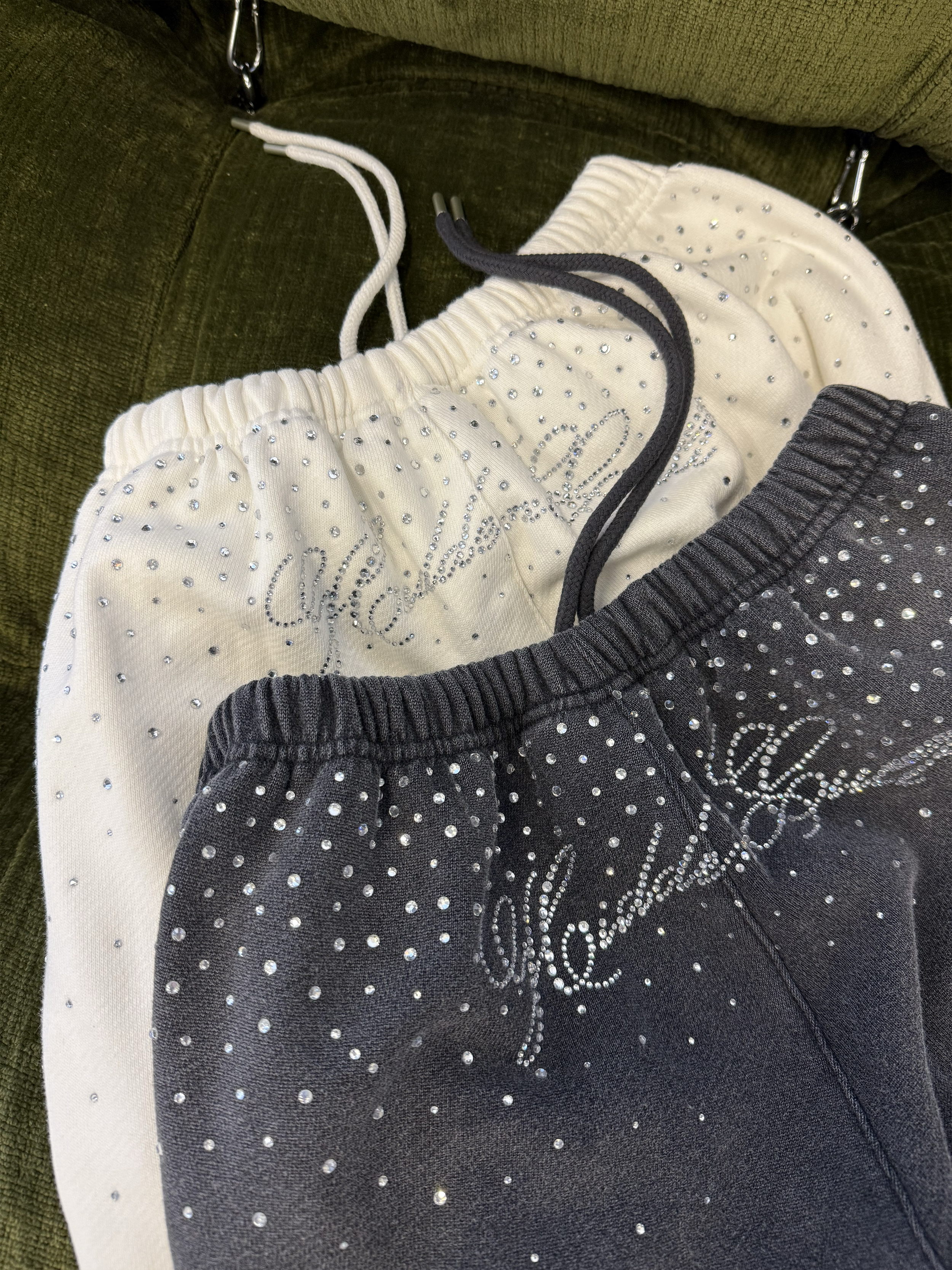 HIDDEN CULT Rhinestone White Wash Sweatpants Baggy Loose fit Oversized Tall Friendly Womens TikTok