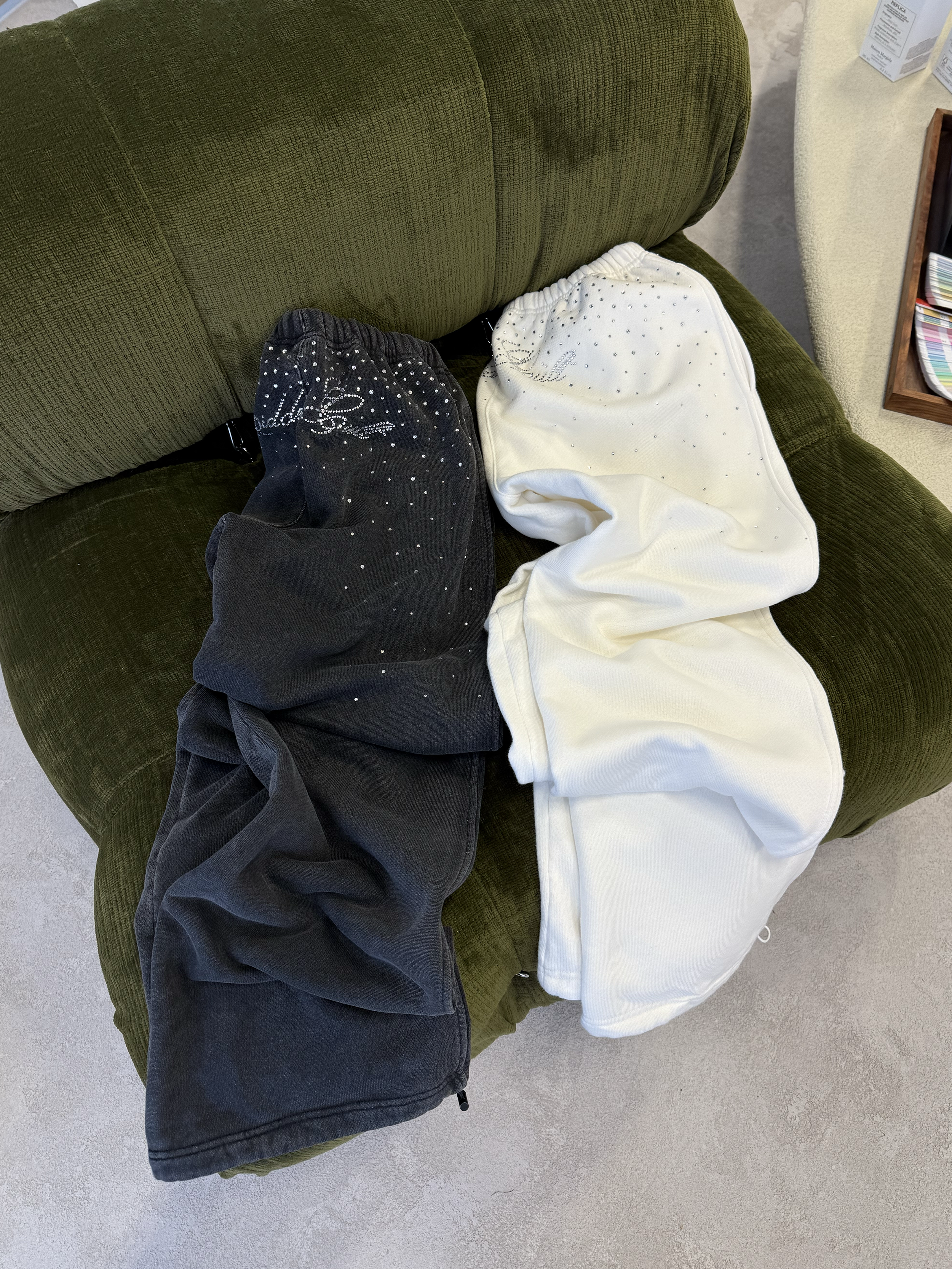 HIDDEN CULT Rhinestone Black Wash Sweatpants Black Crystal Baggy fit Oversized Tall Friendly TikTok