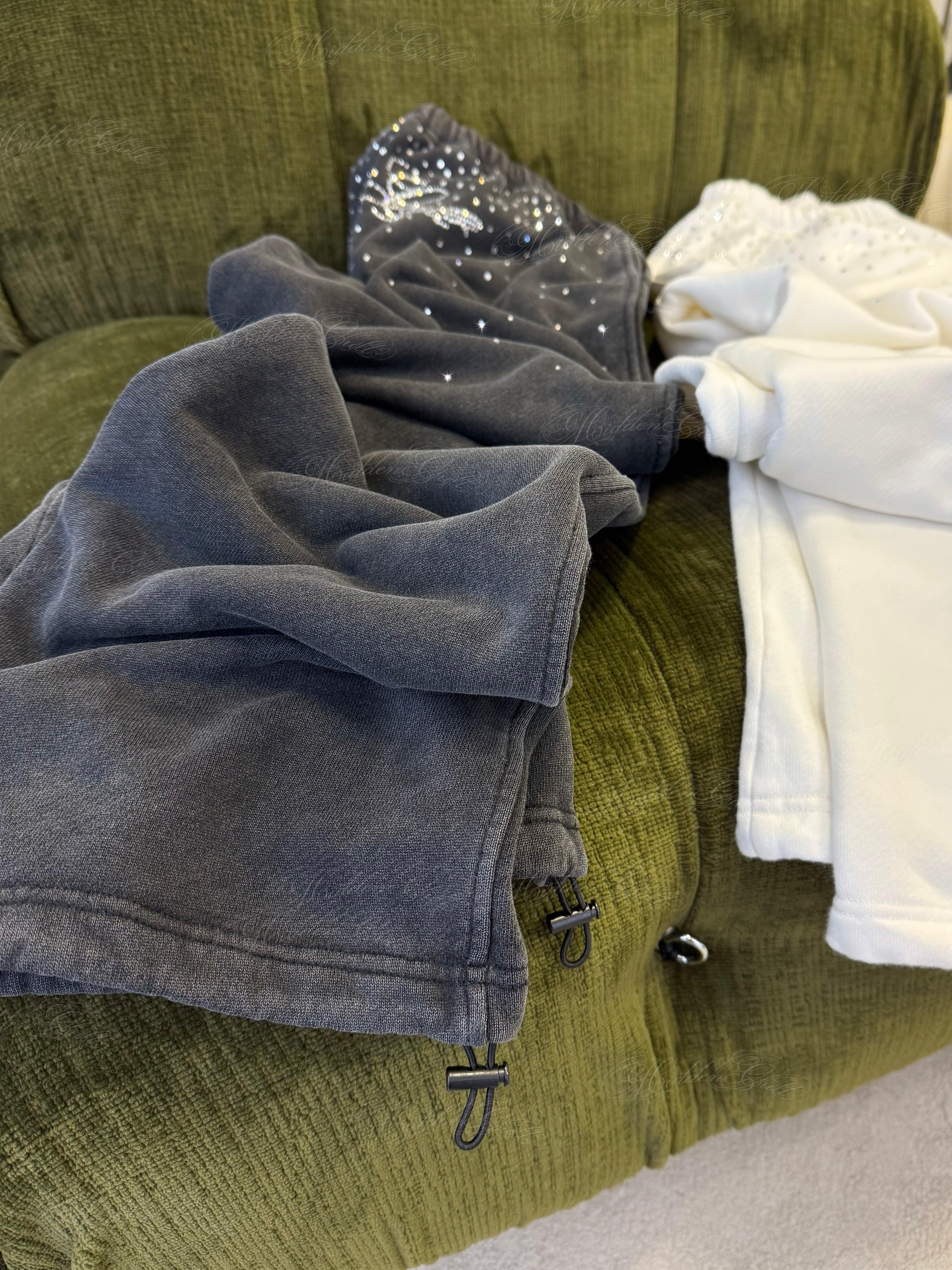 HIDDEN CULT Rhinestone Black Wash Sweatpants Black Crystal Baggy fit Oversized Tall Friendly TikTok