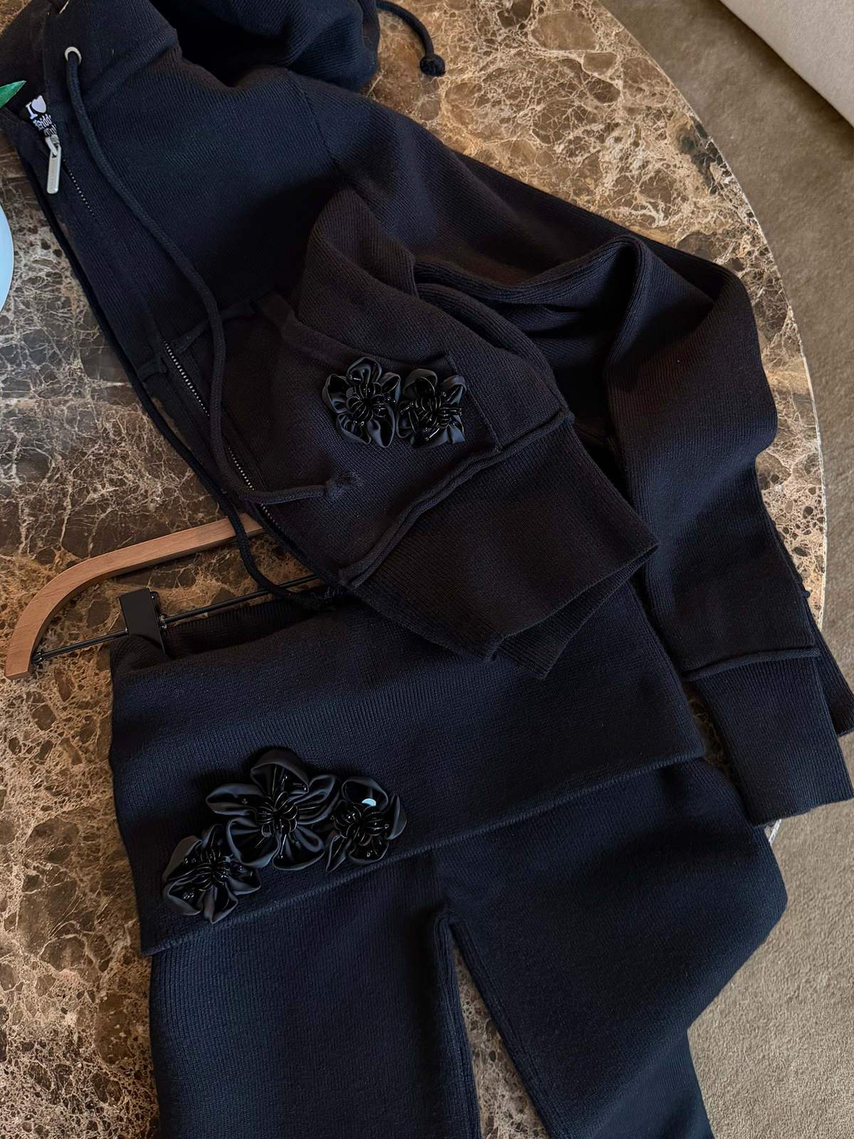 Fleur Jet Black Soft Knit Foldover Pants