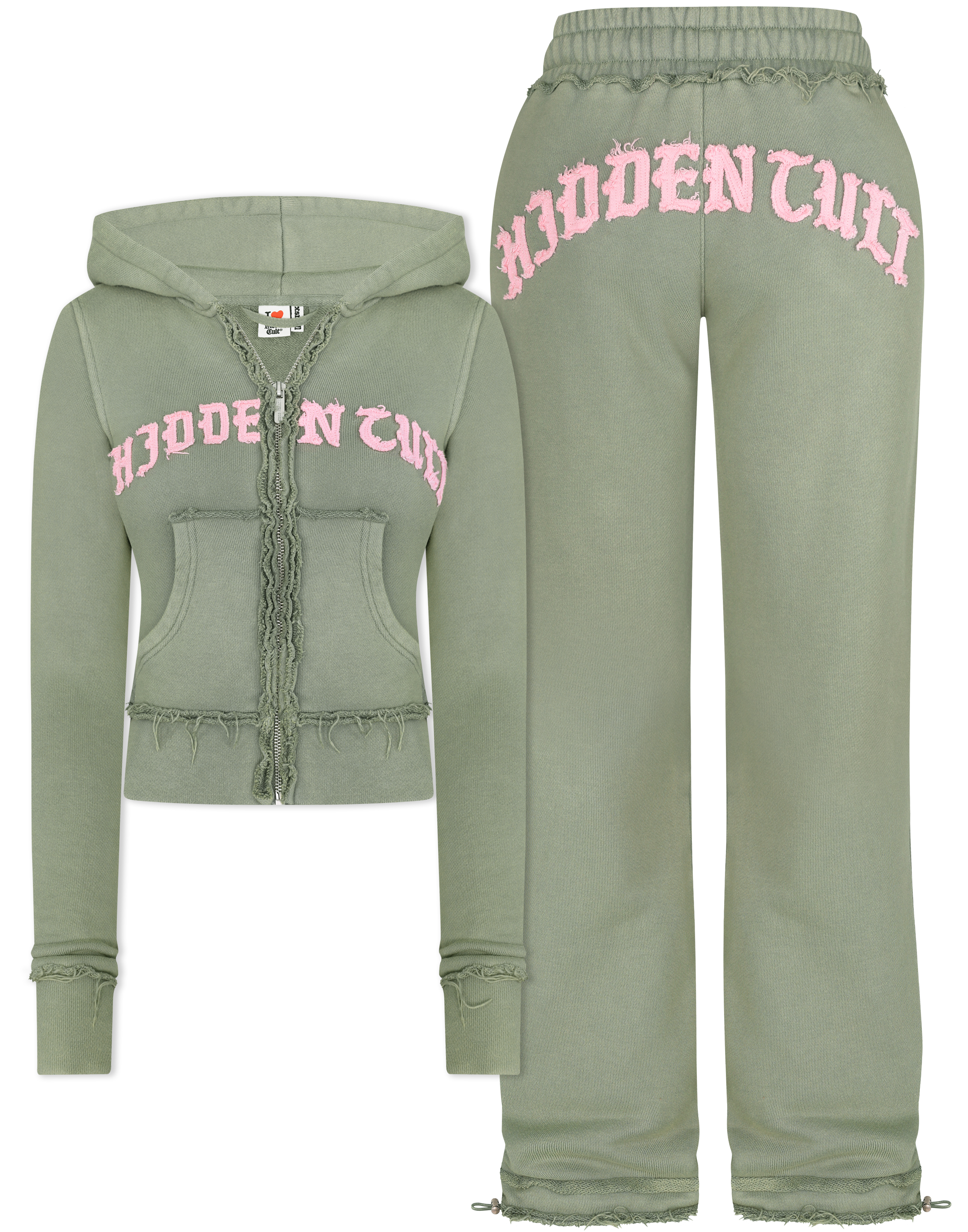 HIDDEN CULT Melore Distressed Sweatsuit Tall Friendly Green Pink Distressed Sweatsuit TikTok