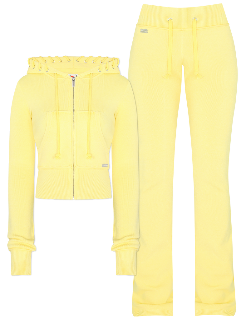 HIDDEN CULT Lemon Drop Soft Knit Set Low Rise Pants Sweatsuit Women's Streetwear Fashion TikTok Tall