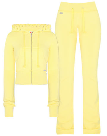 HIDDEN CULT Lemon Drop Soft Knit Set Low Rise Pants Sweatsuit Women's Streetwear Fashion TikTok Tall