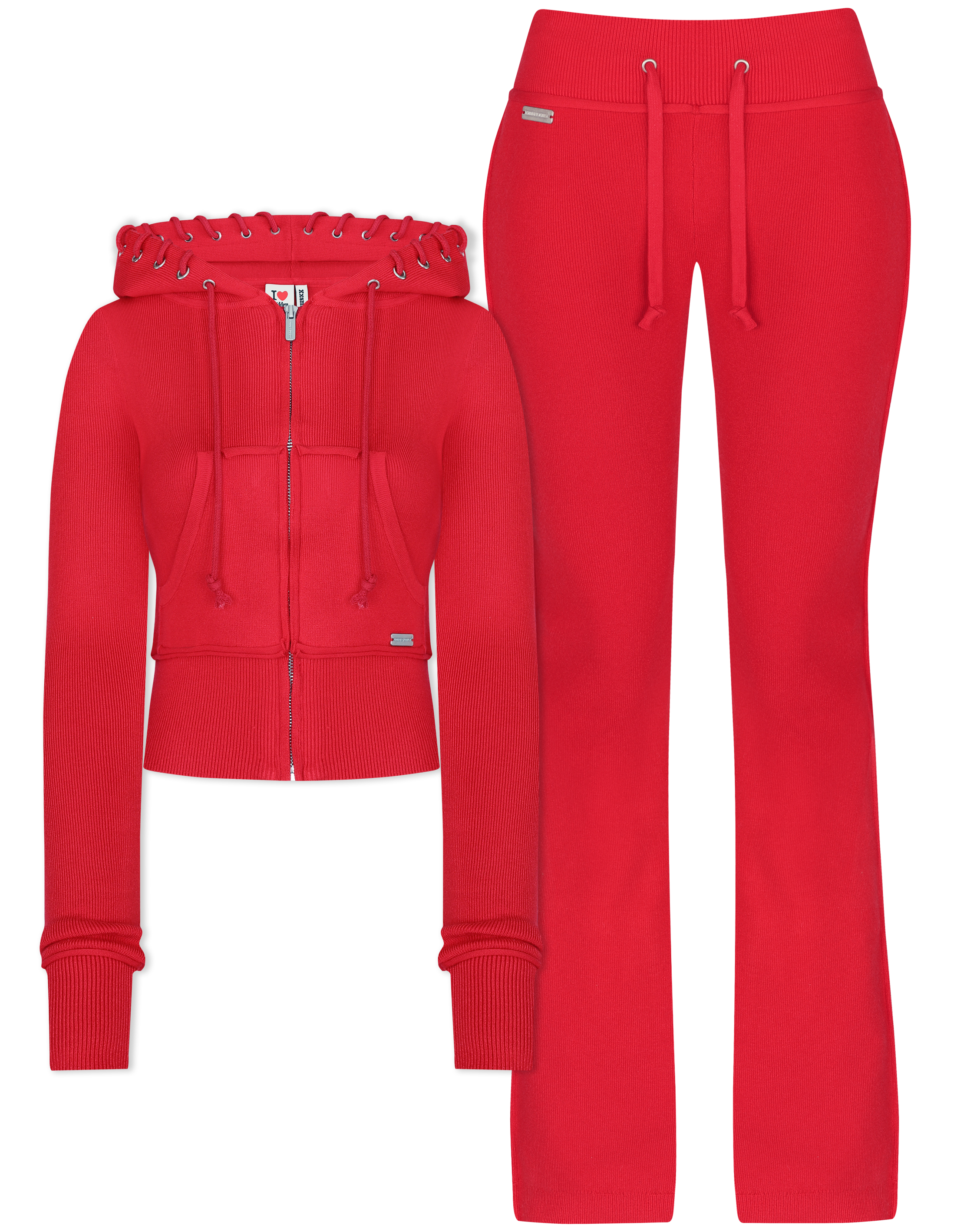 HIDDEN CULT Goji Berry Soft Knit Set Red Pants Sweatsuit Women's Streetwear Fashion TikTok Tall Fall