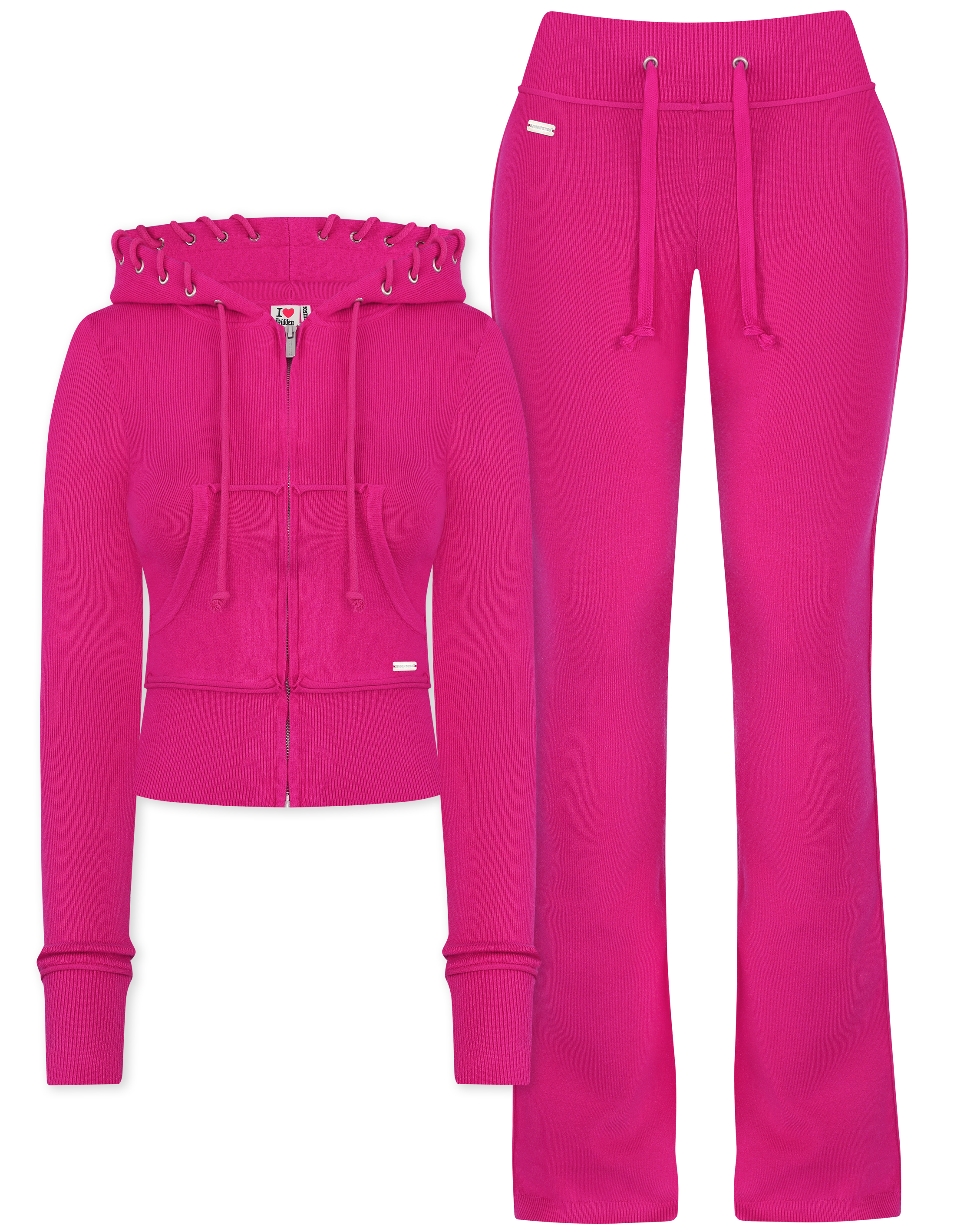 HIDDEN CULT Hibiscus Soft Knit Set Purple Dark Pink Pants Sweatsuit Women's TikTok Tall Zip Sweater