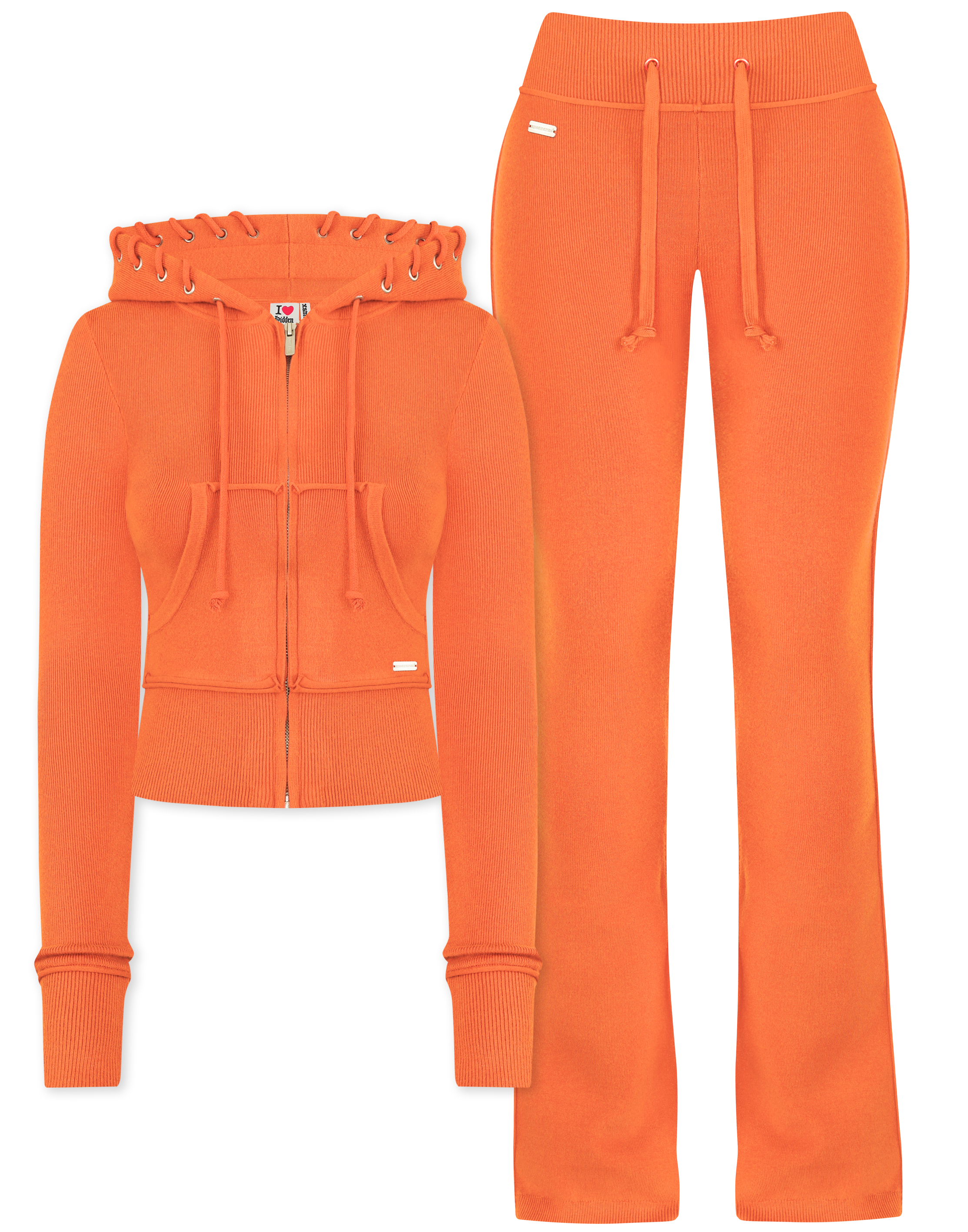 HIDDEN CULT Mango Soft Knit Set Orange Pants Sweatsuit Women's TikTok Zip Sweater Tall Pants Summer