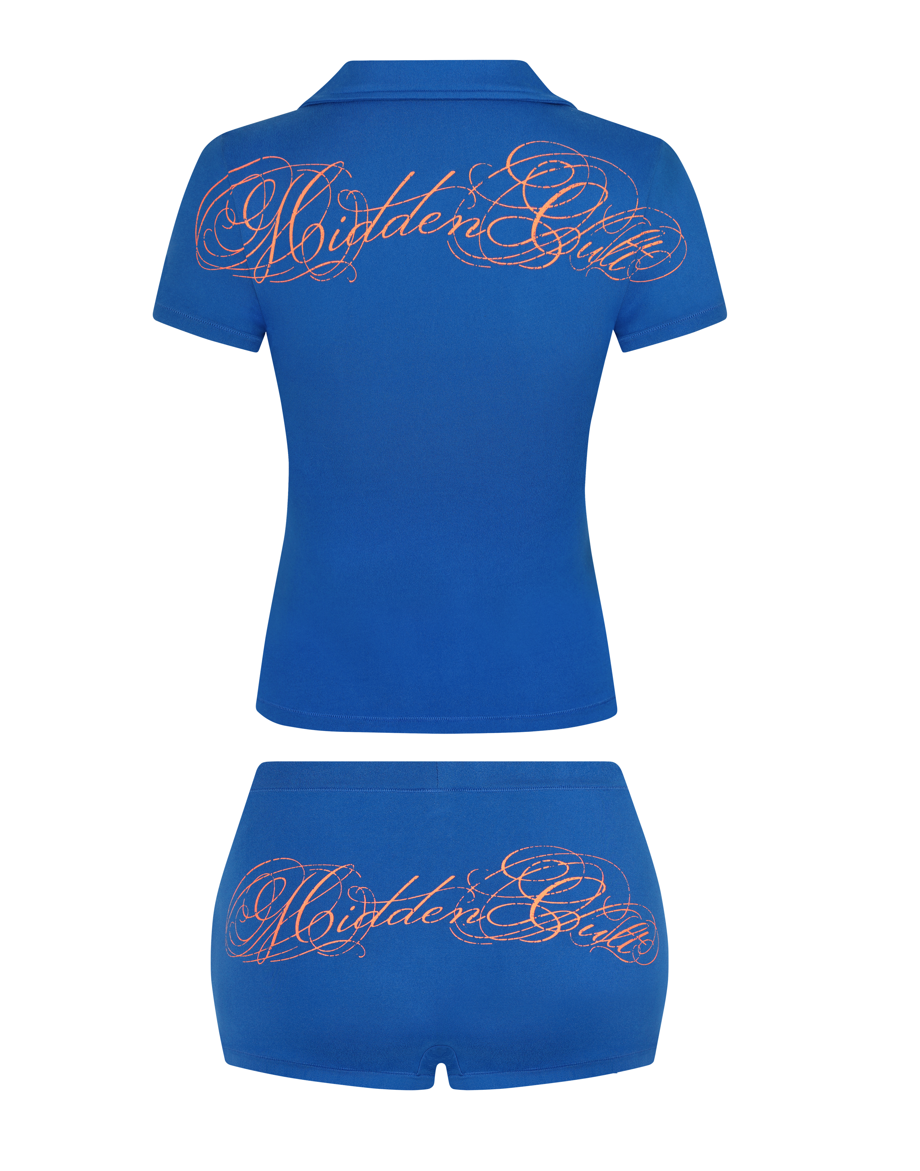 HIDDEN CULT Cobalt Blue Polo Set Tee T-shirt Booty shorts Boyshorts Gym Beach TikTok Summer