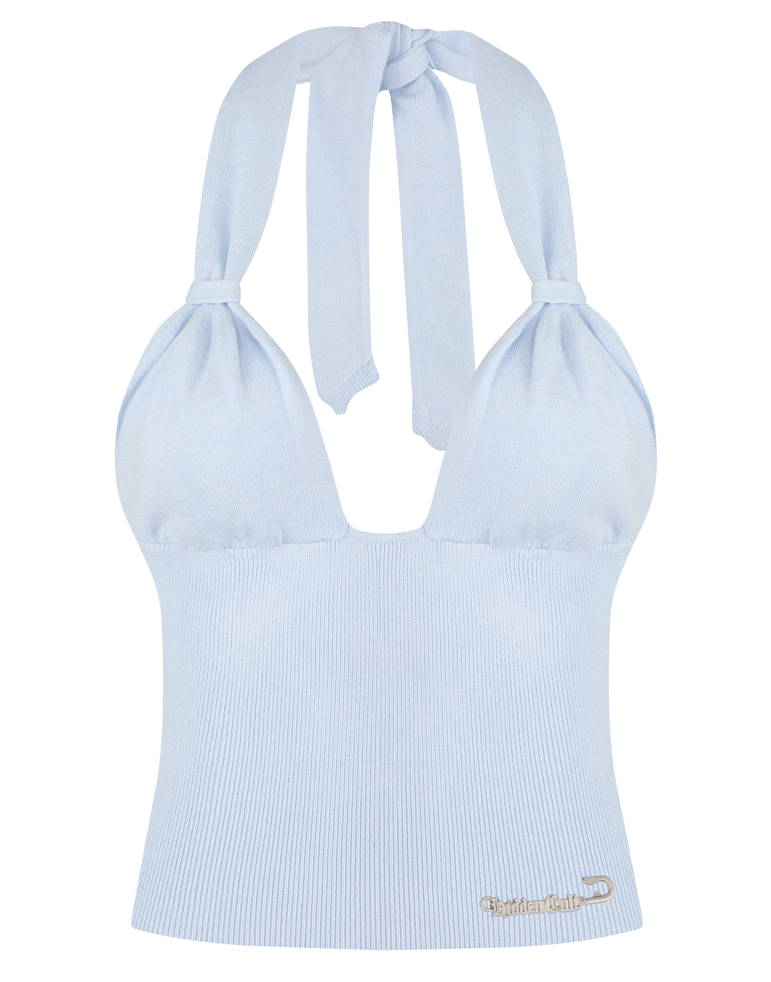 HIDDEN CULT Pearl Soft Knit Halter Top Blue Light Baby blue Soft Knit Set Halter Summer Top TikTok