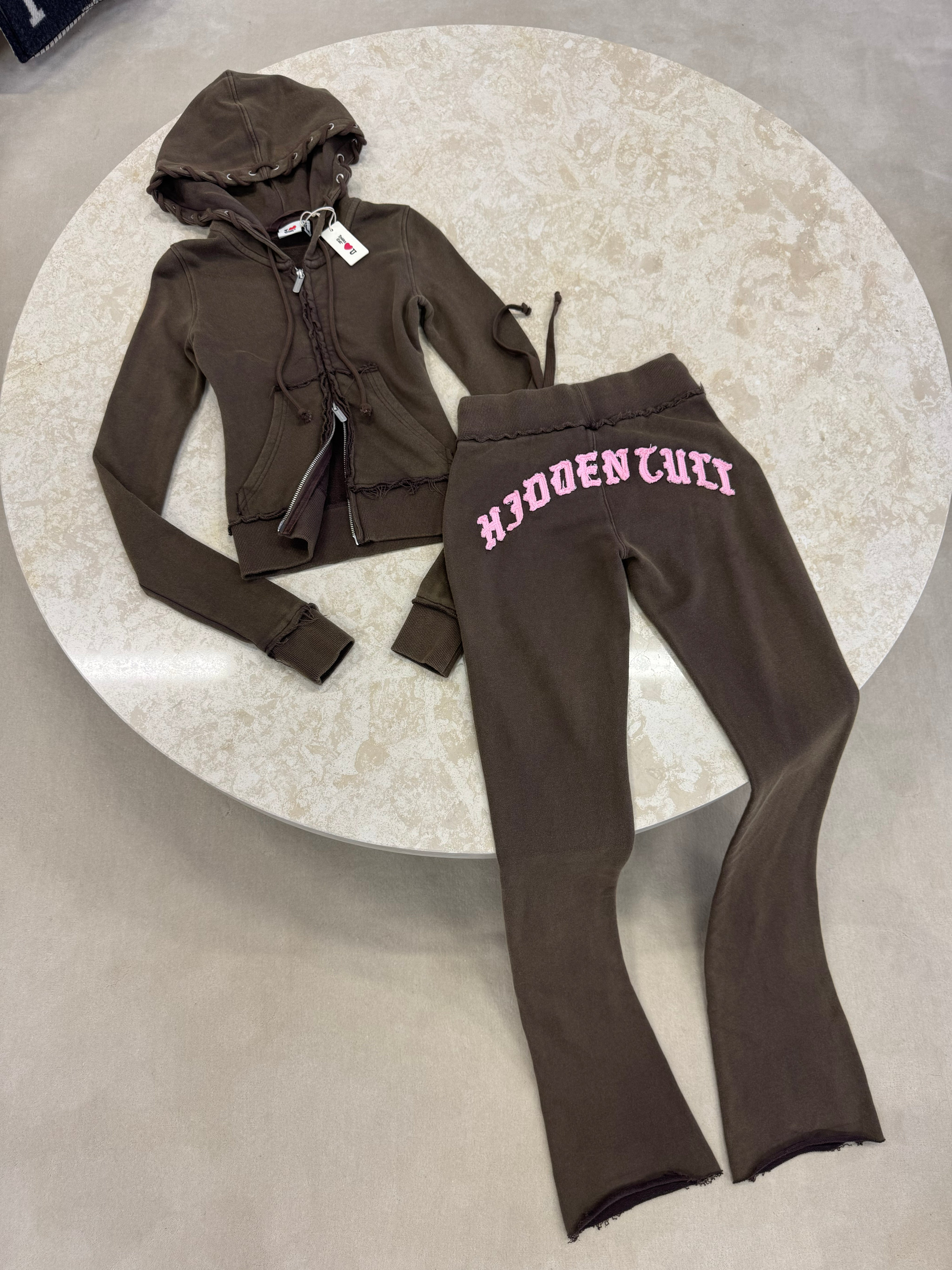 HIDDEN CULT Ubra Vintage Brown Set Tall Friendly Pants Low Rise y2k Pants Zip HoodieSlim Form fitted