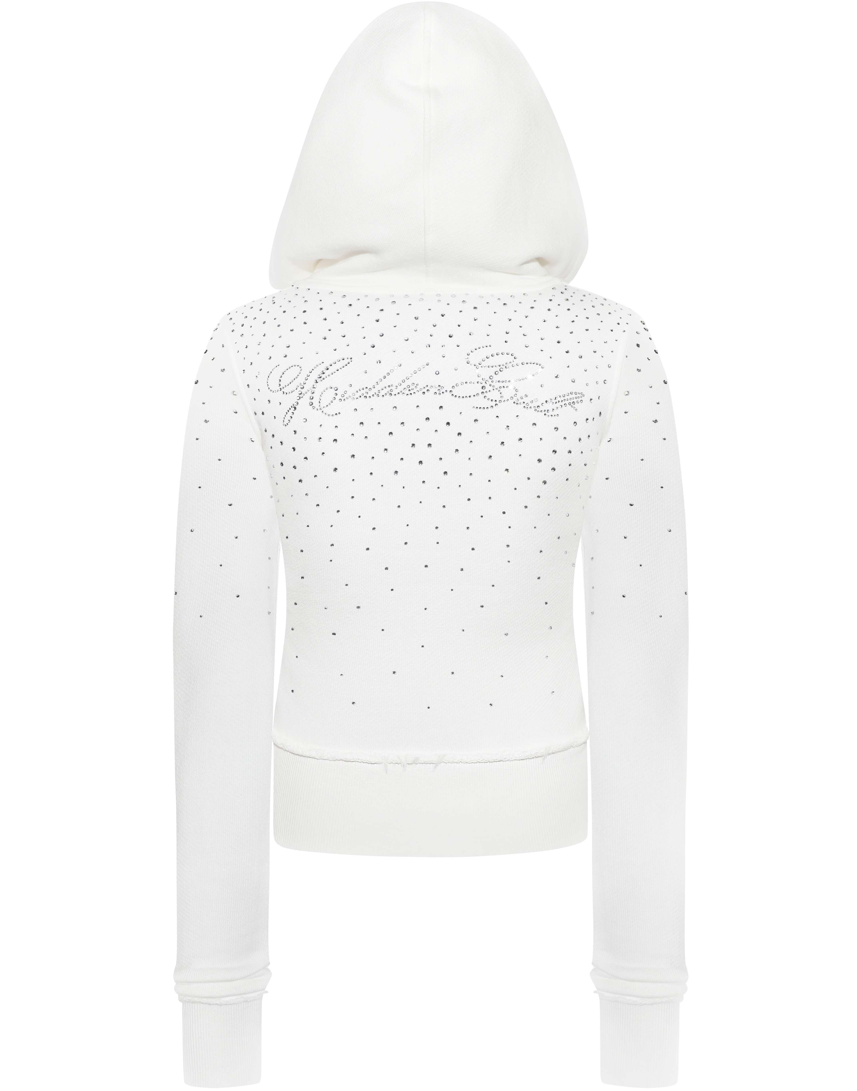 HIDDEN CULT Rhinestone White Fitted Zip Hoodie Crystal Glitter y2k Distressed Womens Slim TikTok