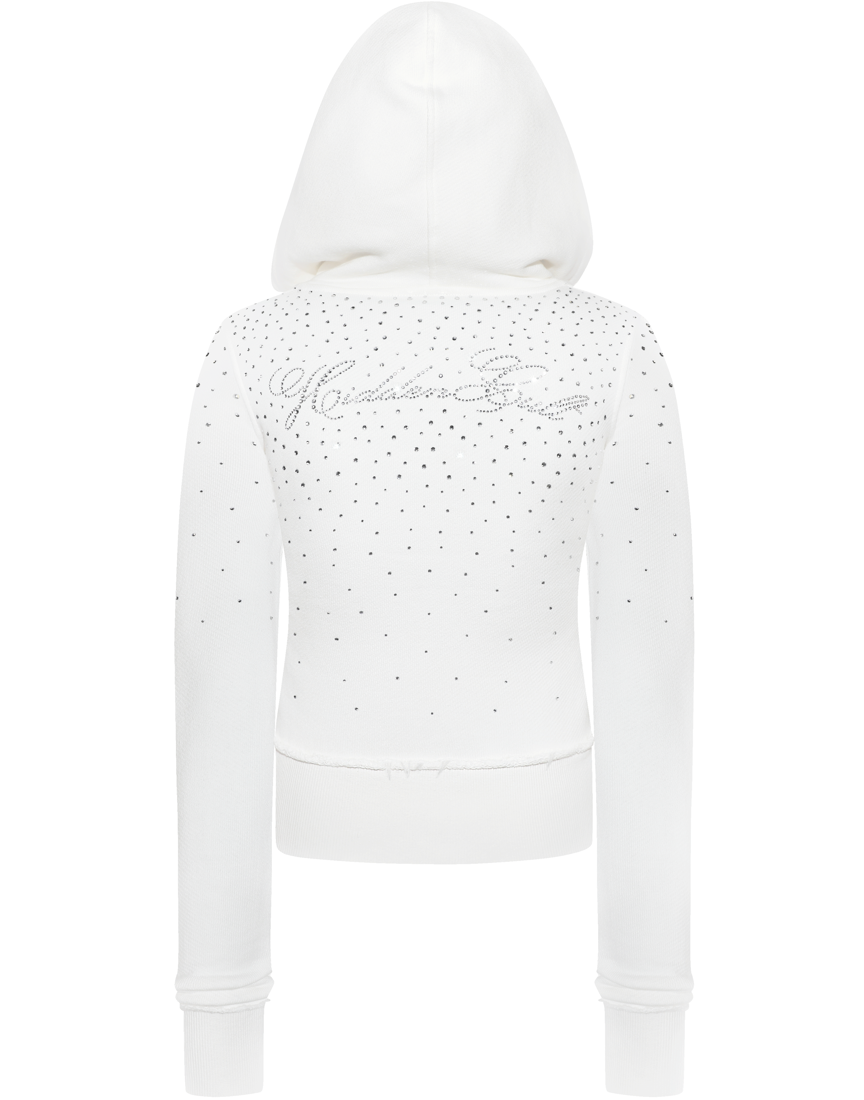 HIDDEN CULT Rhinestone White Fitted Zip Hoodie Crystal Glitter y2k Distressed Womens Slim TikTok