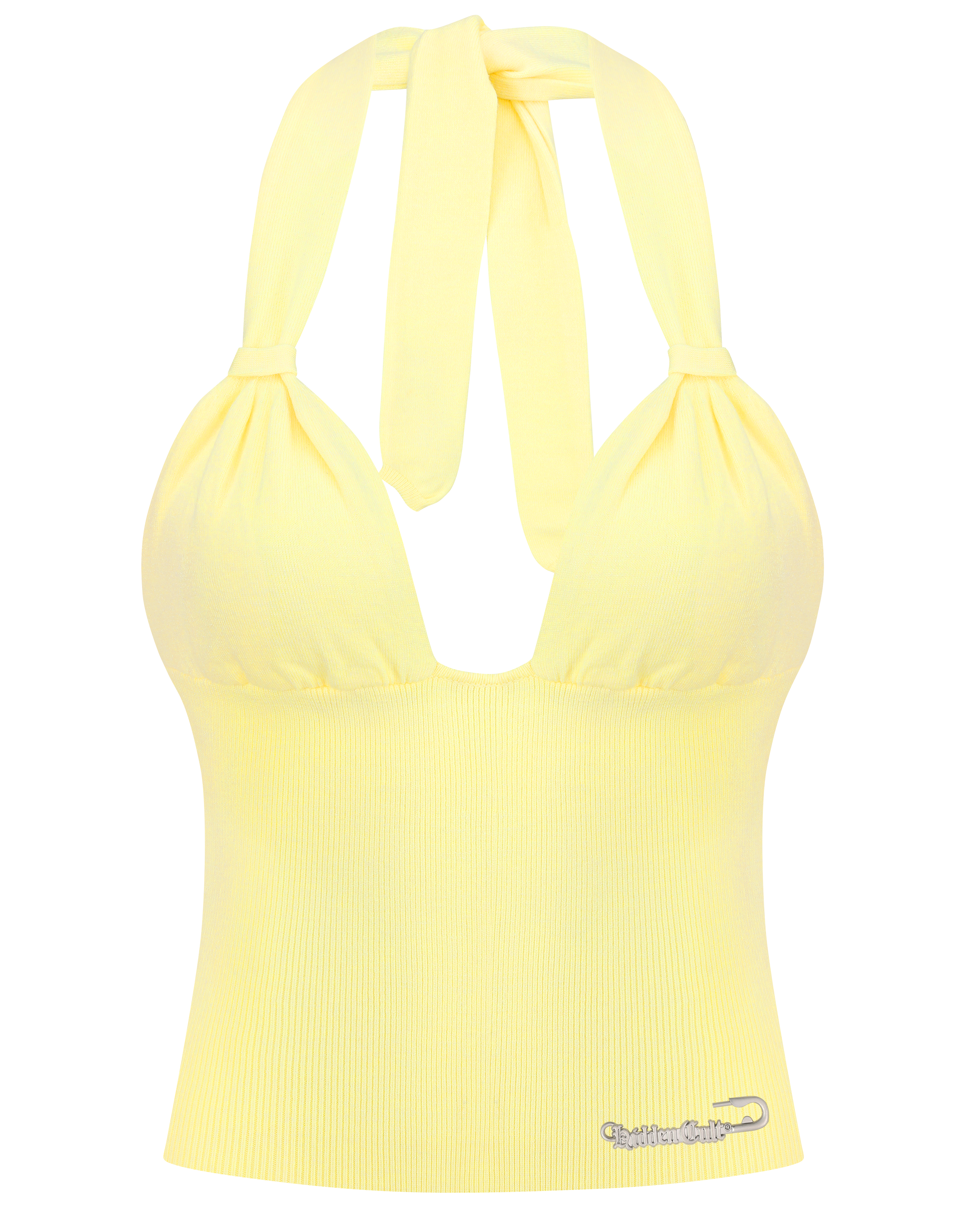 HIDDEN CULT Yuzu Soft Knit Halter Top Yellow Butter Yellow Light Yellow Knit Set Summer Top TikTok