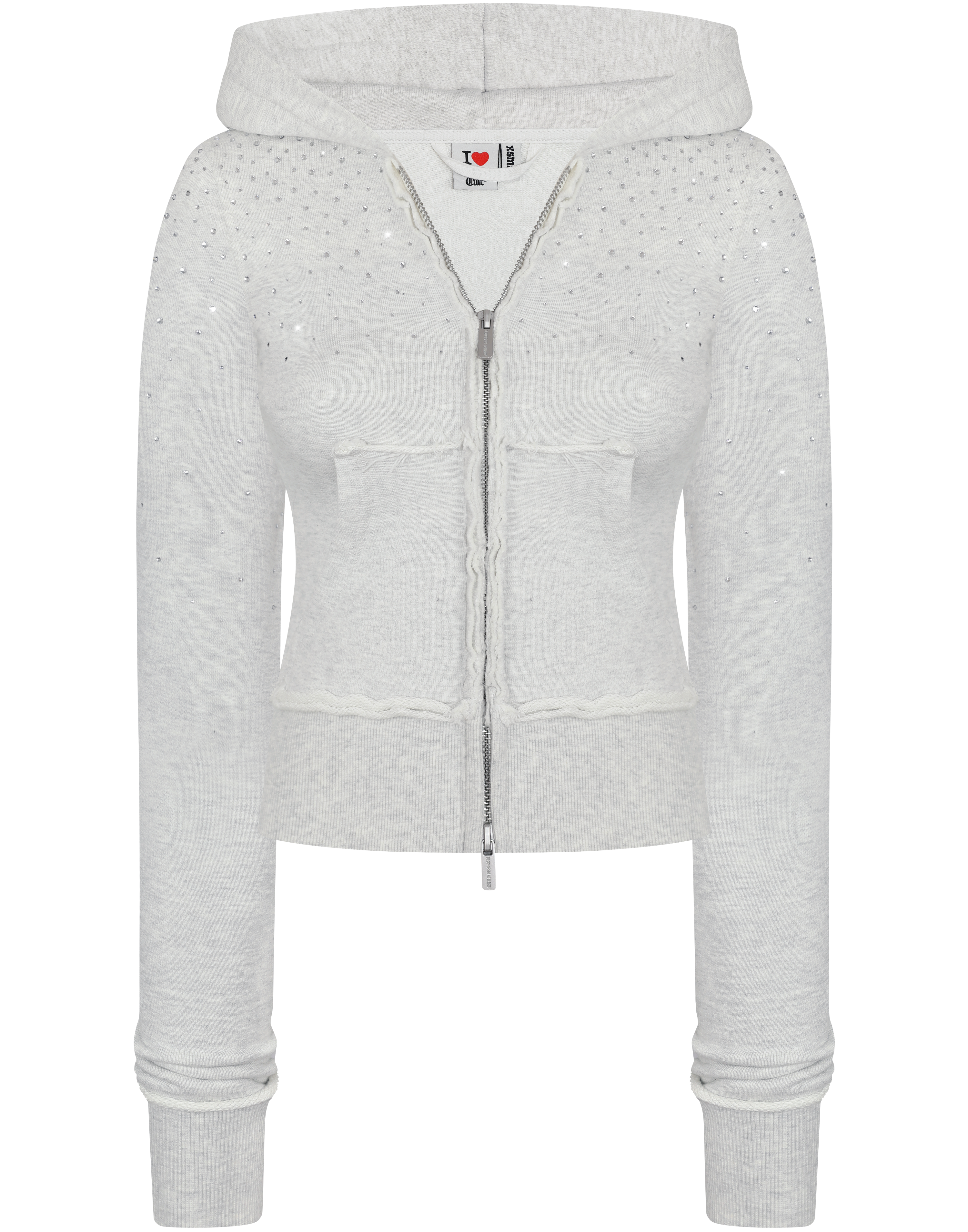 HIDDEN CULT Rhinestone Arctic Grey Zip Hoodie Gray Crystal Glitter y2k Crystal Form Fitted TikTok