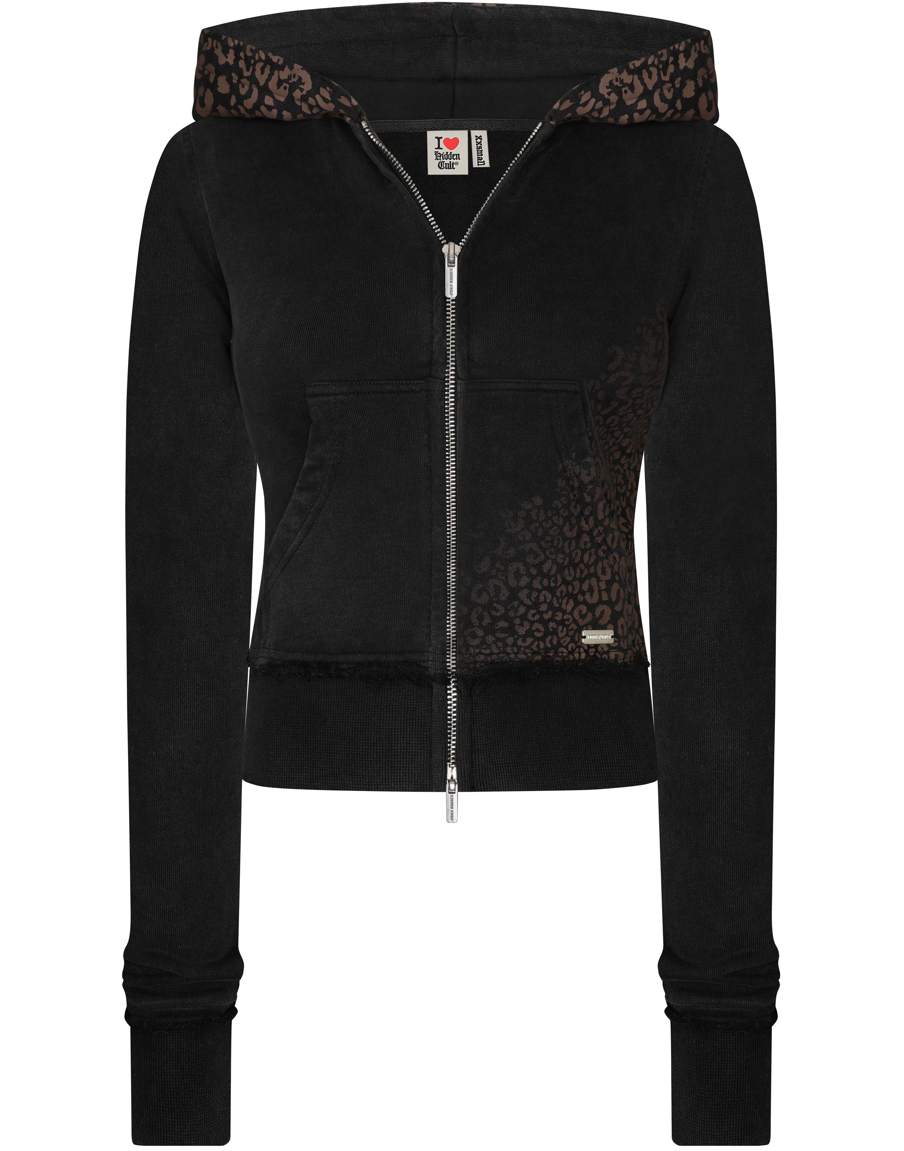 HIDDEN CULT Vintage Black Cheetah Zip Hoodie Womens Slim fit Form fitted Hoodie Sweater TikTok