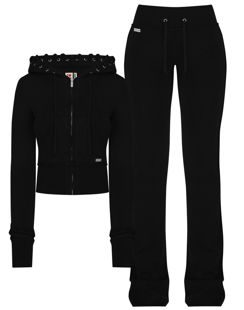 HIDDEN CULT Jet Black Soft Knit Set Knit Pants Sweater Sweatsuit Women's TikTok Tall Friendly