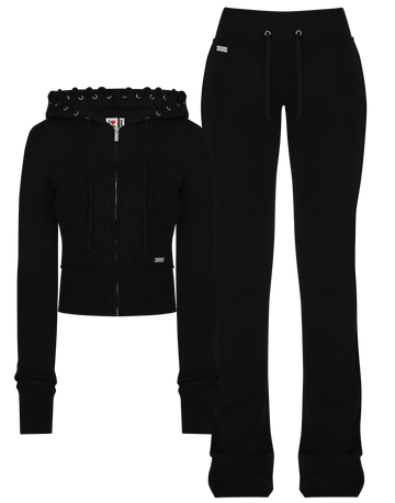 HIDDEN CULT Jet Black Soft Knit Set Knit Pants Sweater Sweatsuit Women's TikTok Tall Friendly