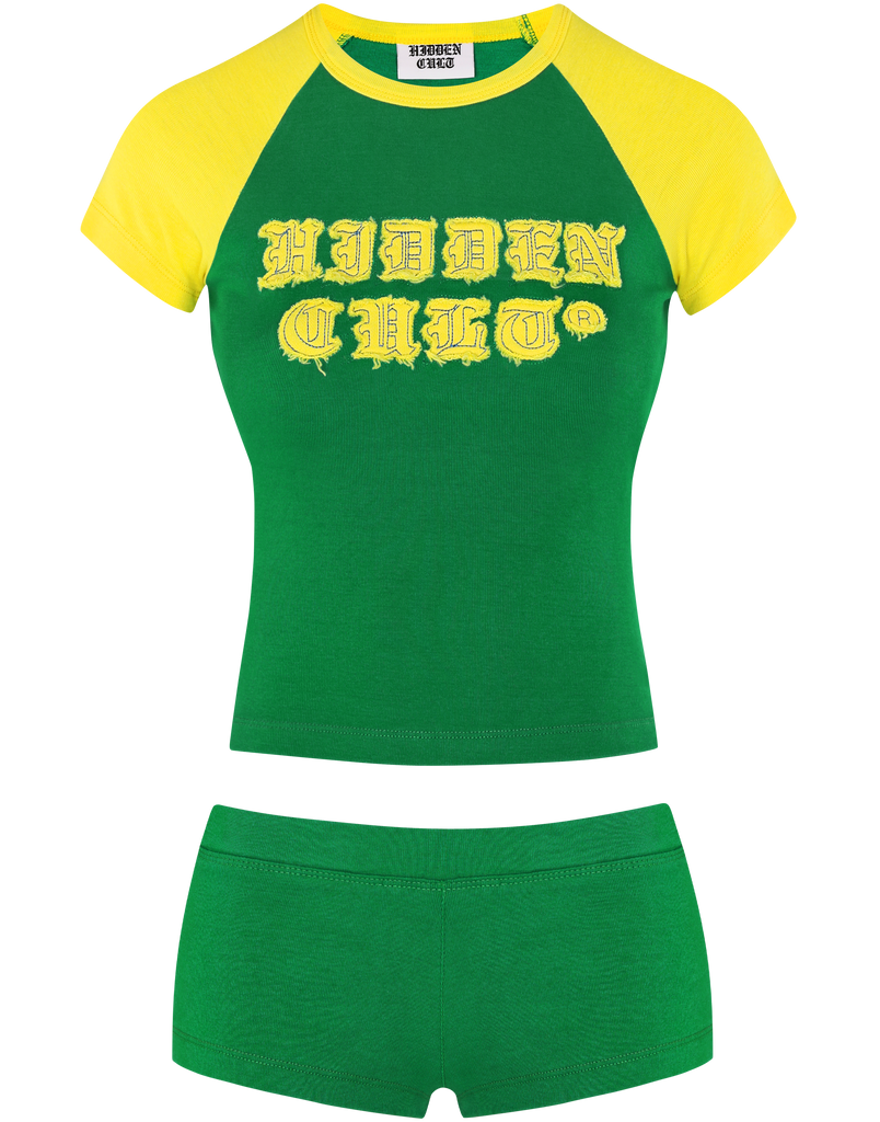 Brazil Distressed Logo Set Green Yellow volleyball Booty Beach Summer Micro Low Waist y2k Women's
