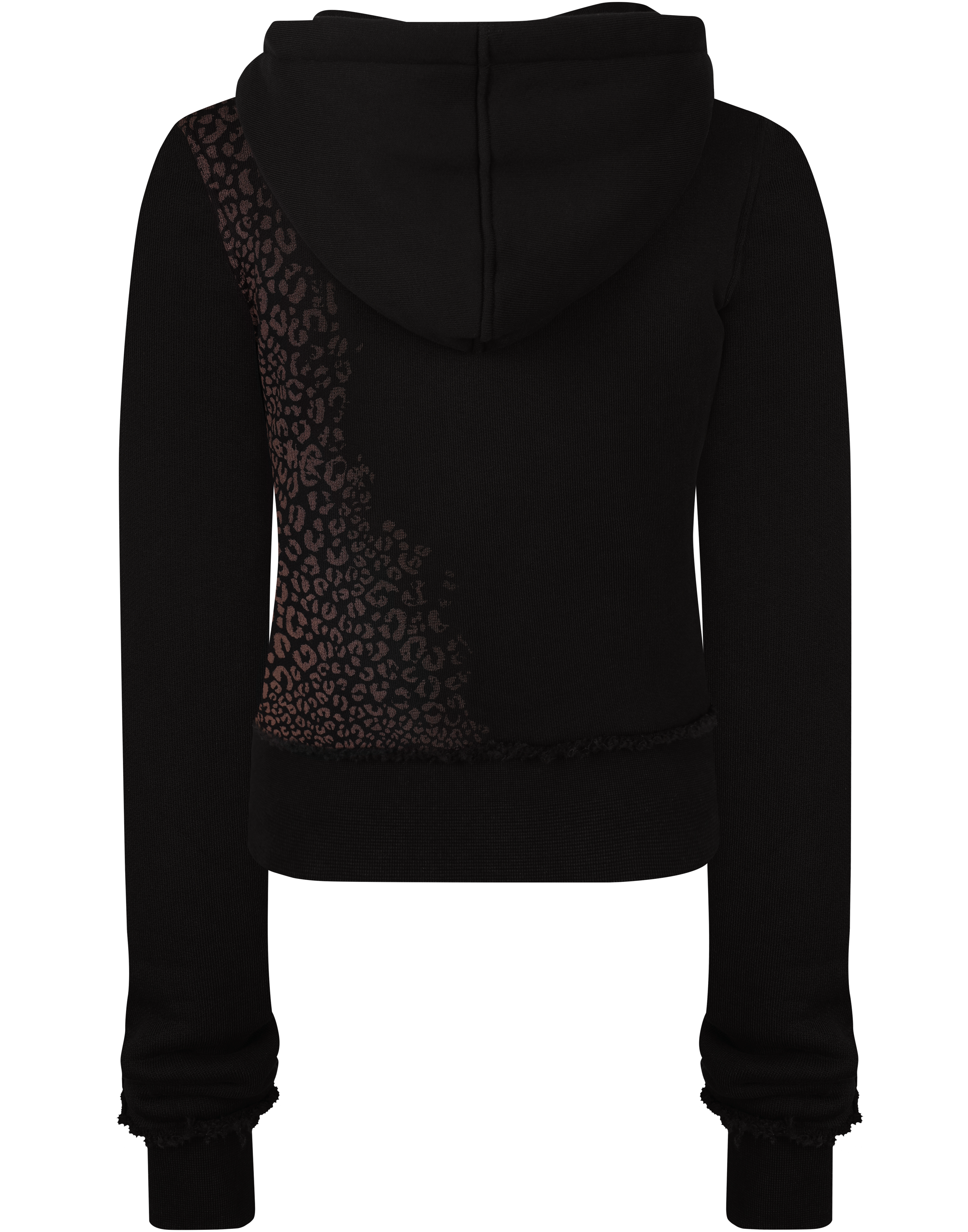 HIDDEN CULT Brown Cheetah Black Plush Zip Hoodie Distressed Womens Slim fit Form fitted TikTok