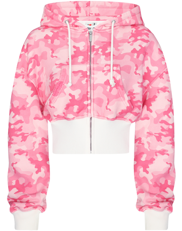 HIDDEN CULT Pink Camo Baggy Cropped Zip Hoodie Women's Streetwear Clothing Fashion TikTok Camouflage