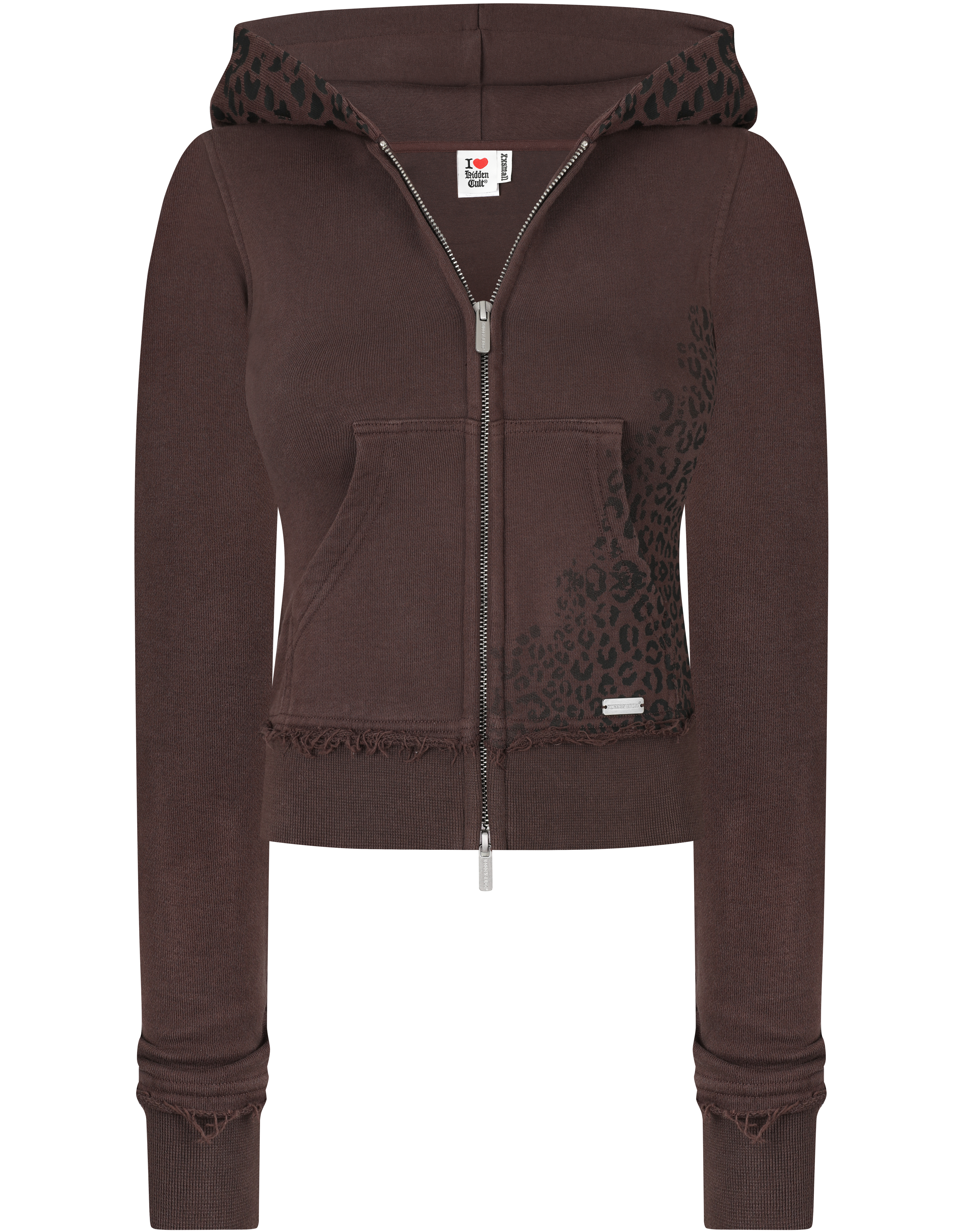 HIDDEN CULT Fine Cotton Cheetah Dark Brown Zip Hoodie Dark Brown Womens Slim fit Form fitted TikTok