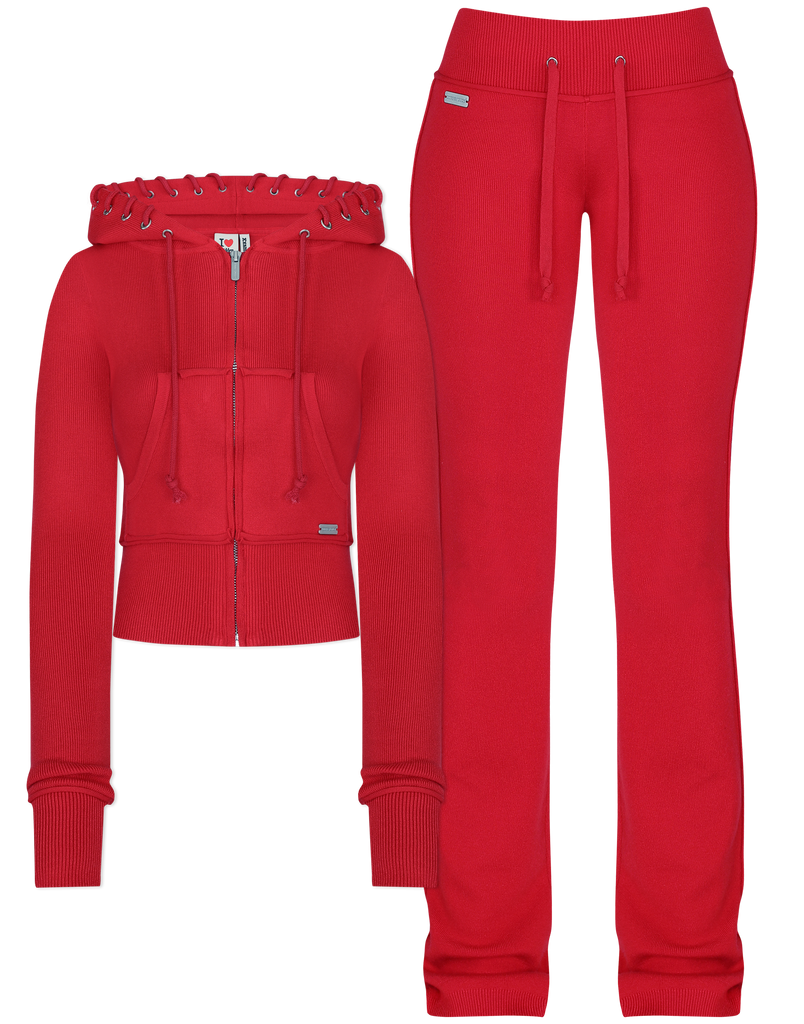 HIDDEN CULT Goji Berry Soft Knit Set Red Fall Low Rise pants Sweatsuit TikTok Tall Friendly