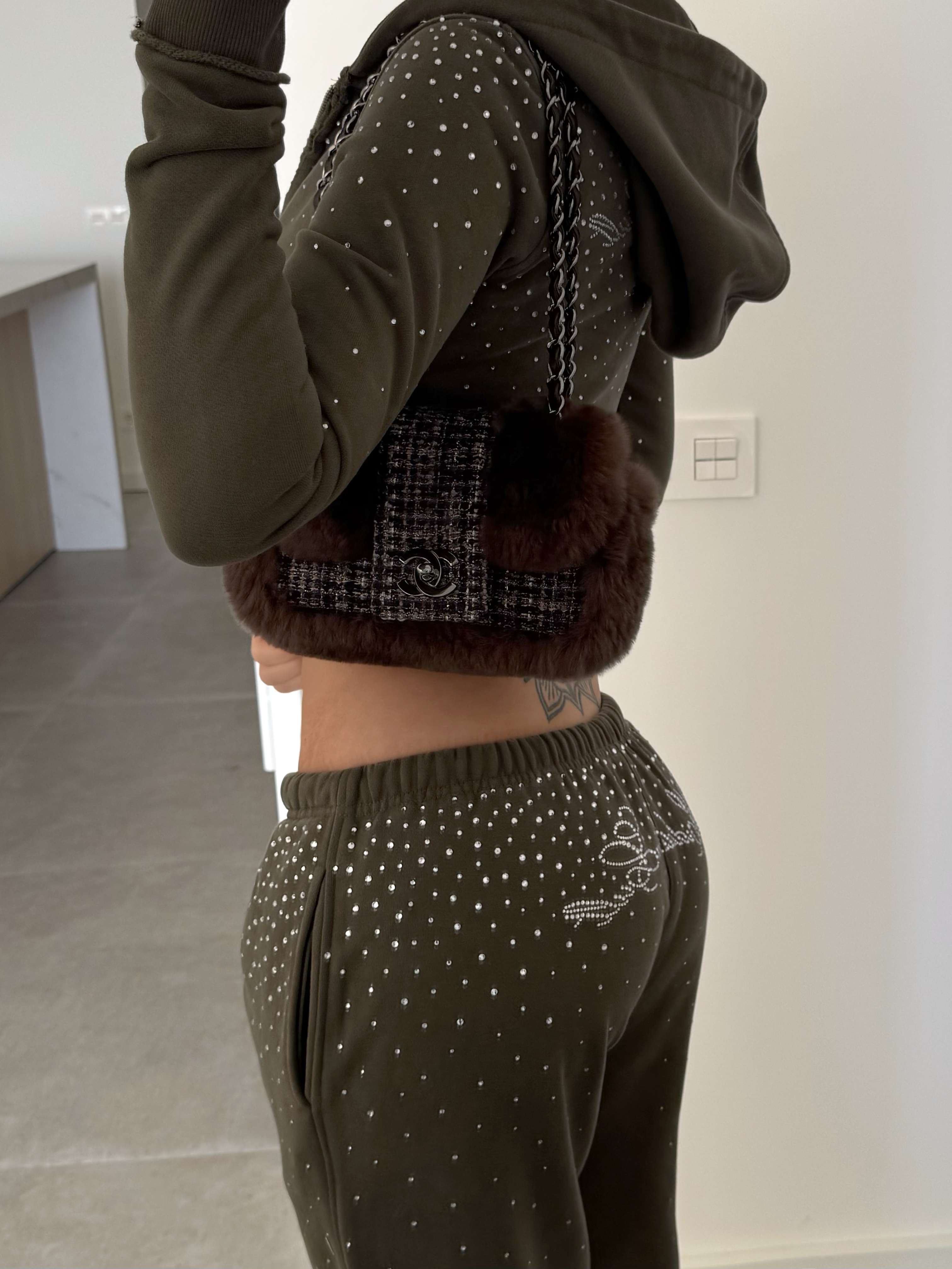 HIDDEN CULT Rhinestone Moss Green Sweatpants Sweatpants Crystal Baggy Loose fit Tall Friendly TikTok