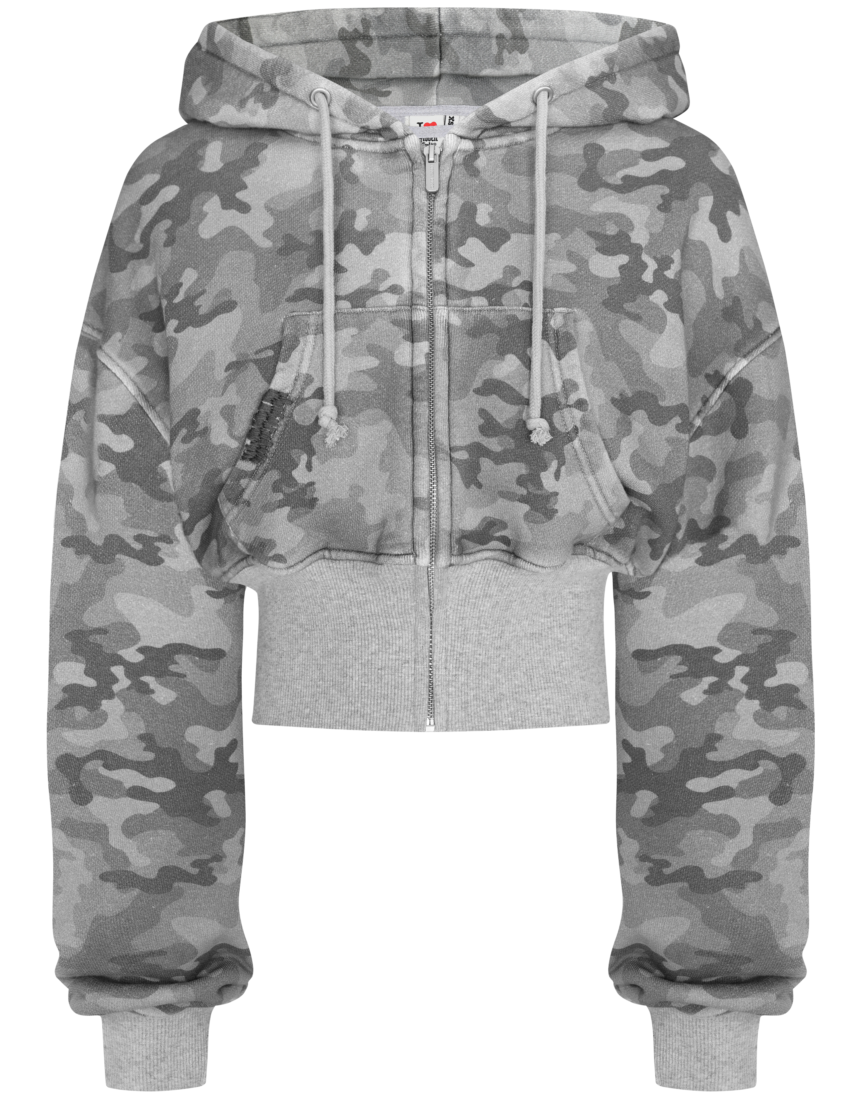 HIDDEN CULT Grey Camo Baggy Cropped Zip Hoodie Heather grey camouflage Women's Streetwear TikTok