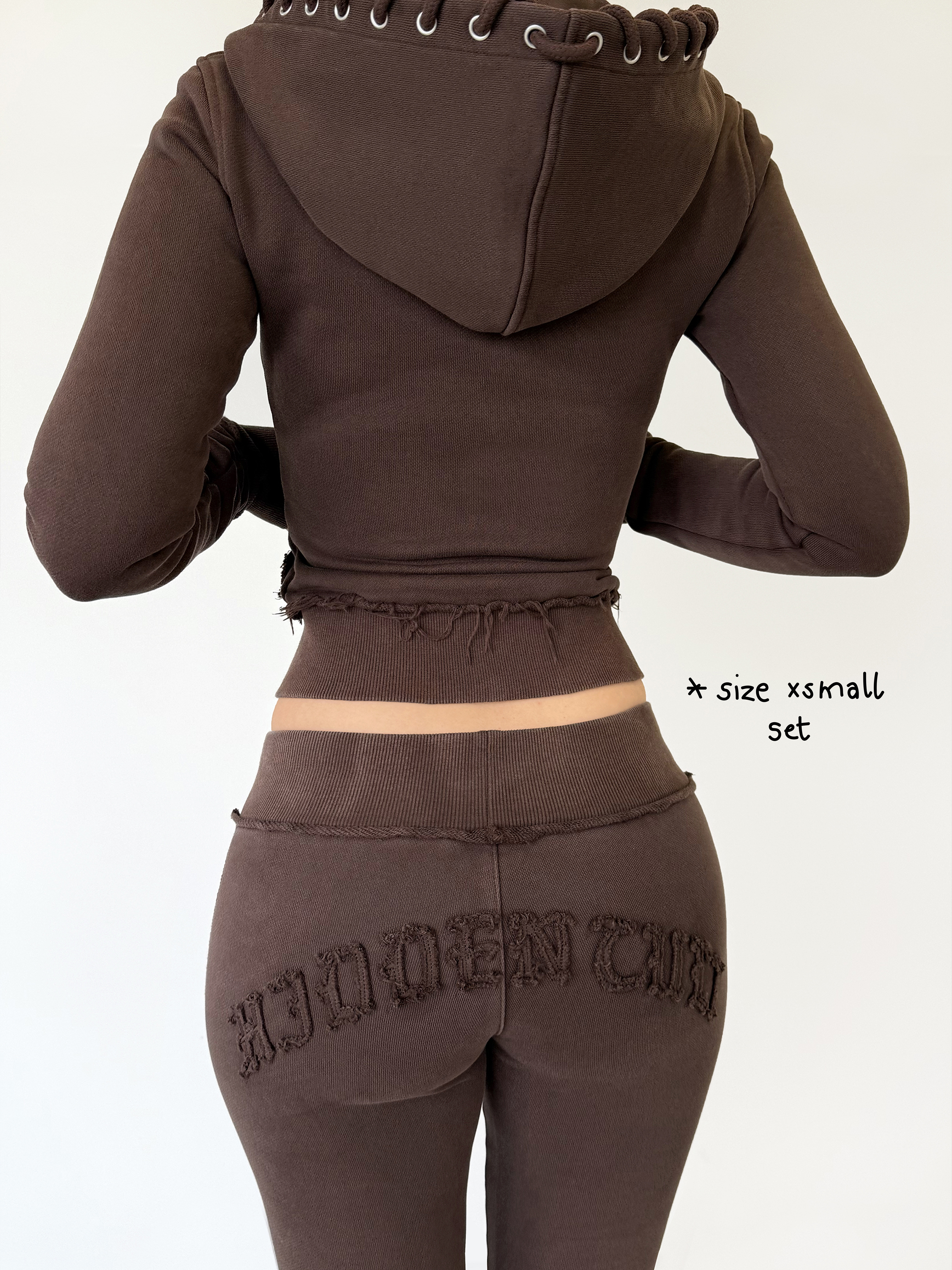 HIDDEN CULT Inca Brown Vintage Wash Zip Hoodie Distressed Womens Slim fit Form fitted Sweater TikTok