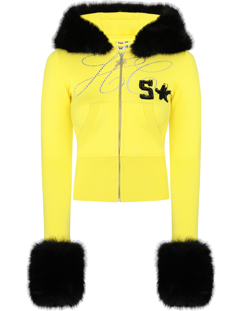 HIDDEN CULT® Nebula Blazing Yellow Zip Hoodie Luxury Faux Fur Women's Streetwear Clothing Fashion TikTok