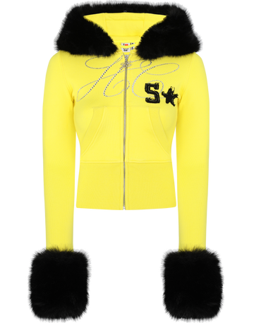 HIDDEN CULT® Nebula Blazing Yellow Zip Hoodie Luxury Faux Fur Women's Streetwear Clothing Fashion TikTok