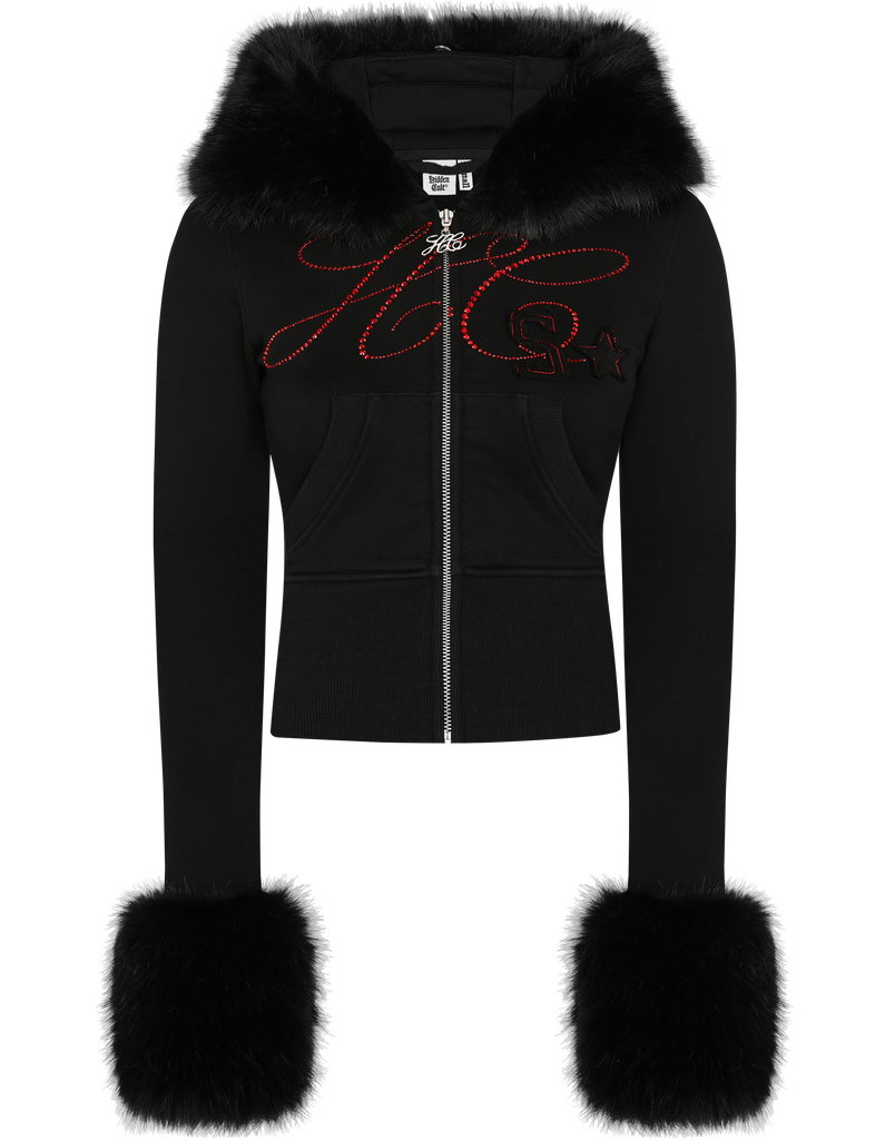 HIDDEN CULT® Nebula Black Cherry Zip Hoodie Luxury Faux Fur Women's Clothing Fashion TikTok