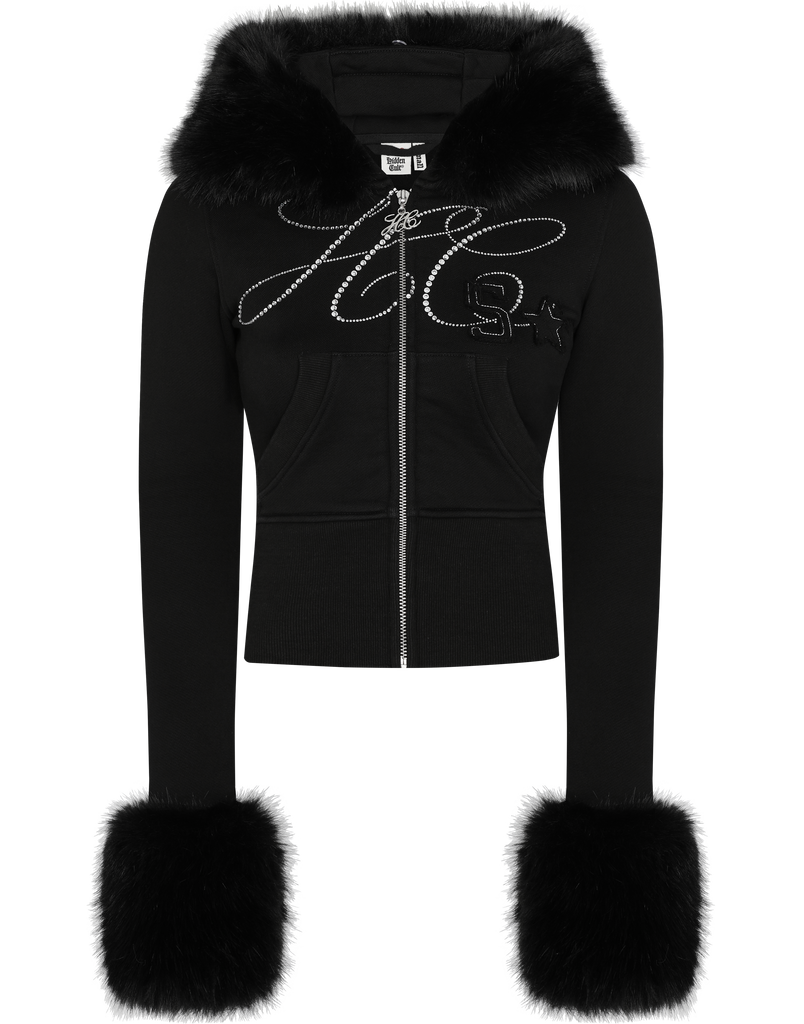 HIDDEN CULT® Nebula Jet Black Zip Hoodie Luxury Faux Fur Women's Streetwear Clothing Fashion TikTok